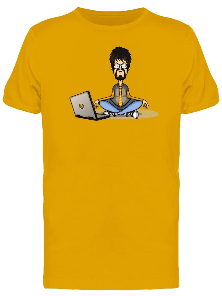 Funny Office Man Meditation Cartoon T-Shirt for Men - Relaxing & Comfortable Casual Wear for Work, Yoga, and Daily Life