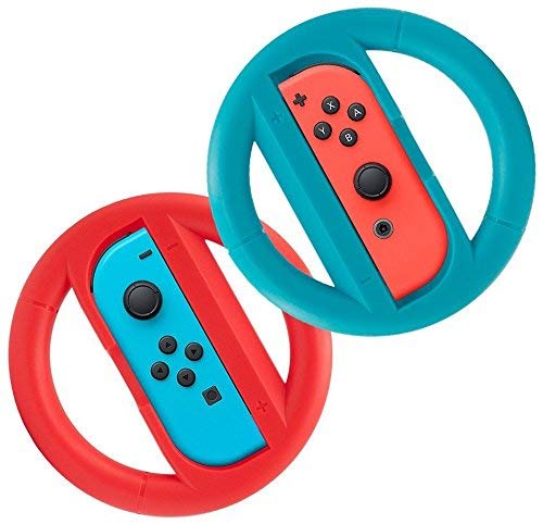 2-Pack Nintendo Switch Joy-Con Steering Wheels (Blue & Red) - Perfect for Mario Kart Racing & Party Games