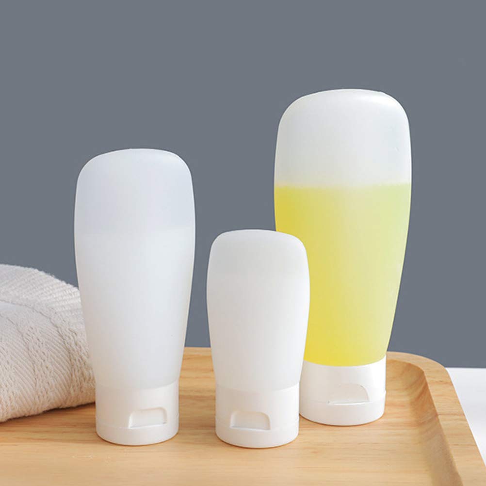 3-Piece Travel Shampoo Bottles Set - Leak-Proof Silicone Soap Containers with Press Cap for Toiletries, Lotion & Shampoo - Perfect for Airplane Carry-On, Gym Bag & Camping Trips