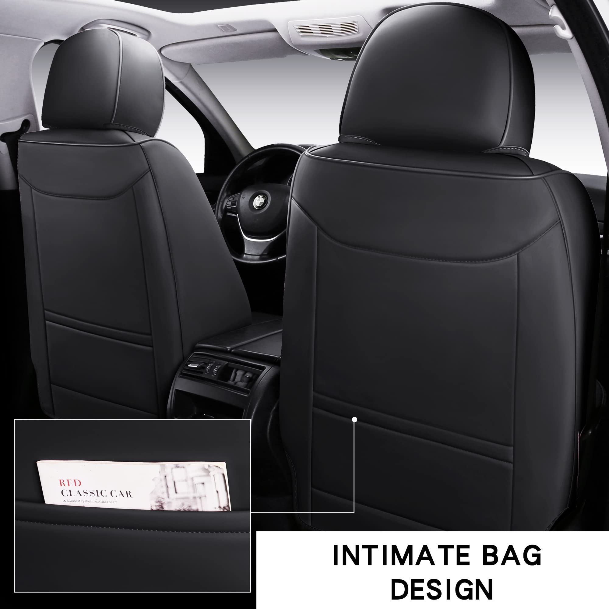 Premium Full Coverage Faux Leather Car Seat Covers - Complete 5-Piece Set for Cars, SUVs & Pickup Trucks | Universal Fit, Black Automotive Seat Protectors | Perfect for Daily Commute, Road Trips & Family Travel
