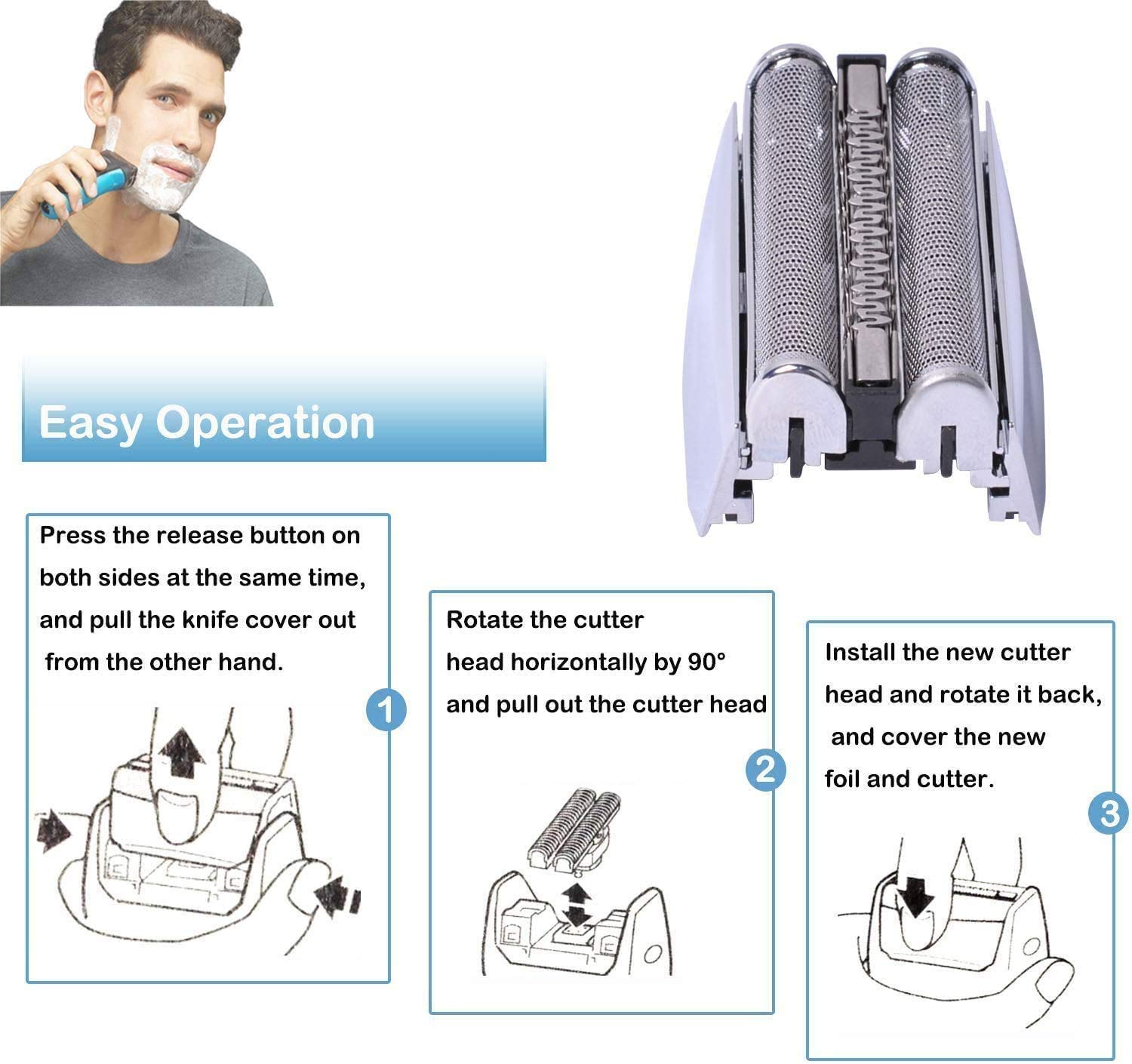 Braun Series 7 70S Replacement Foil & Cutter Cartridge with Razor Oil & Brush - For Smooth Shaving at Home/Travel