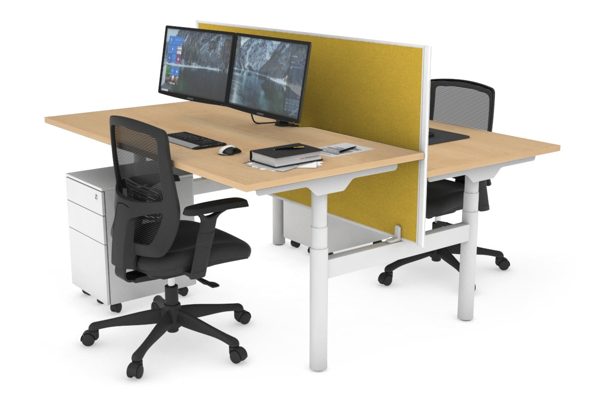 Flexi Premium Height Adjustable 2-Person H Bench Workstation - White Frame [1800L x 800W with Cable Management] - Ideal for Office, Home Workspace & Collaborative Environments