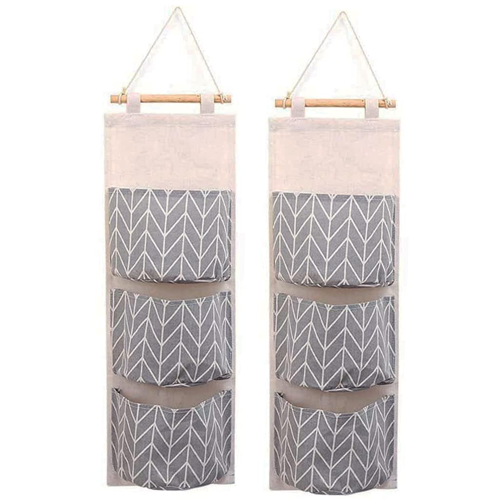 KuAoyoja Over The Door Closet Organizer - 2 Pack Waterproof Hanging Storage Bags with 3 Pockets for Kitchen, Bedroom, Bathroom (Grey) - Perfect for Organizing Towels, Toiletries & Cleaning Supplies