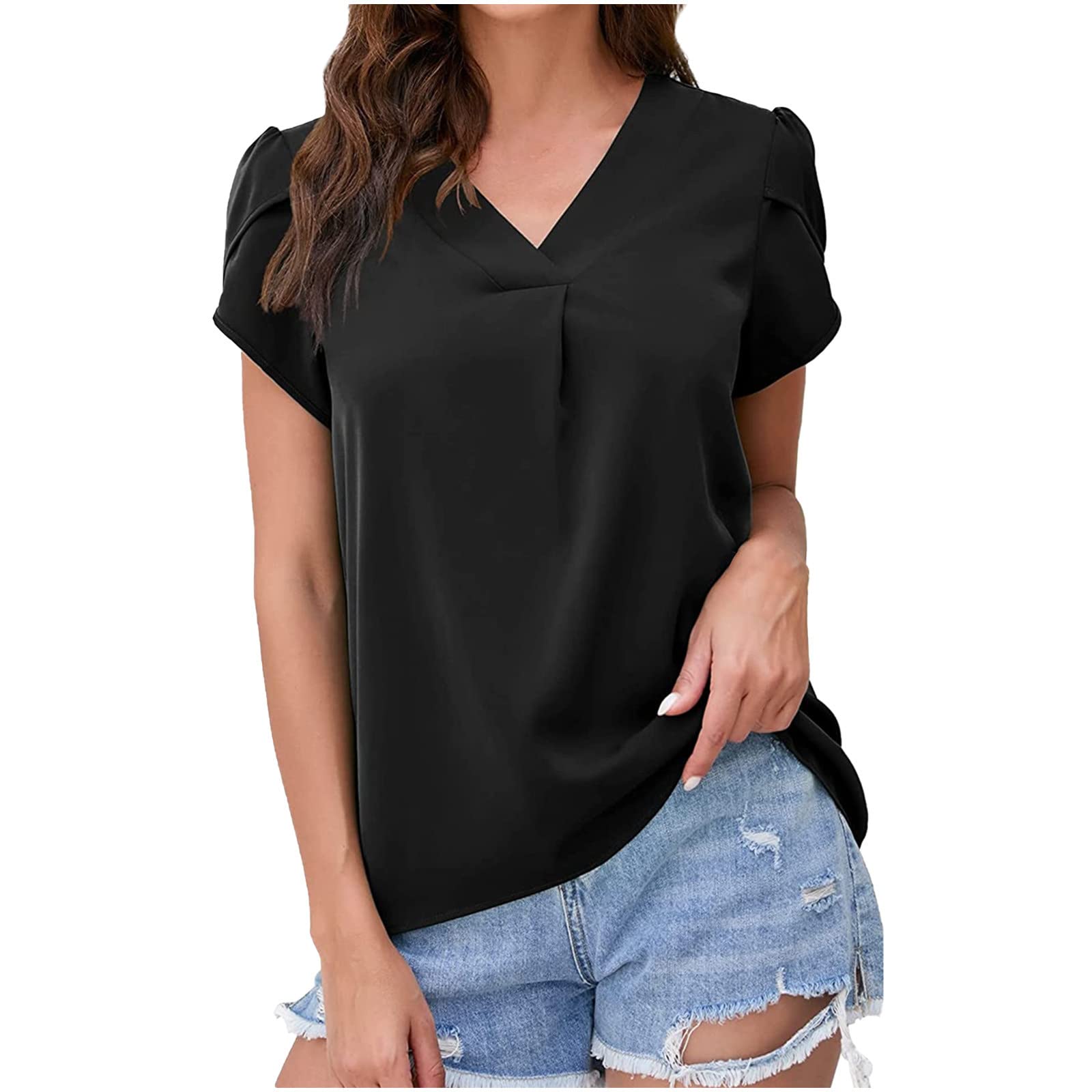 Women's Casual Summer Tank Tops - V-Neck Short Sleeve Ruched T-Shirts for Elegant Everyday Wear | Perfect for Beach, Gym, and Outdoor Activities
