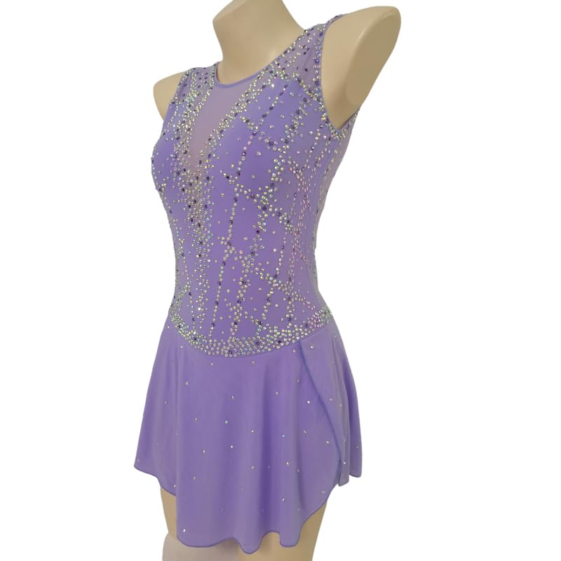 Elegant Purple Gauze Figure Skating Dress - Sleeveless Sparkly Competition Costume for Girls | Perfect for Ice Skating Performances & Dance Recitals