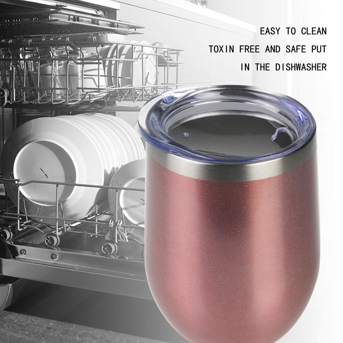 8 Pack 12oz Stainless Steel Wine Tumblers with Lids - Double Wall Vacuum Insulated Stemless Travel Cups for Wine, Coffee & Cocktails (Rose Gold) - Perfect for Parties, Picnics & Outdoor Adventures