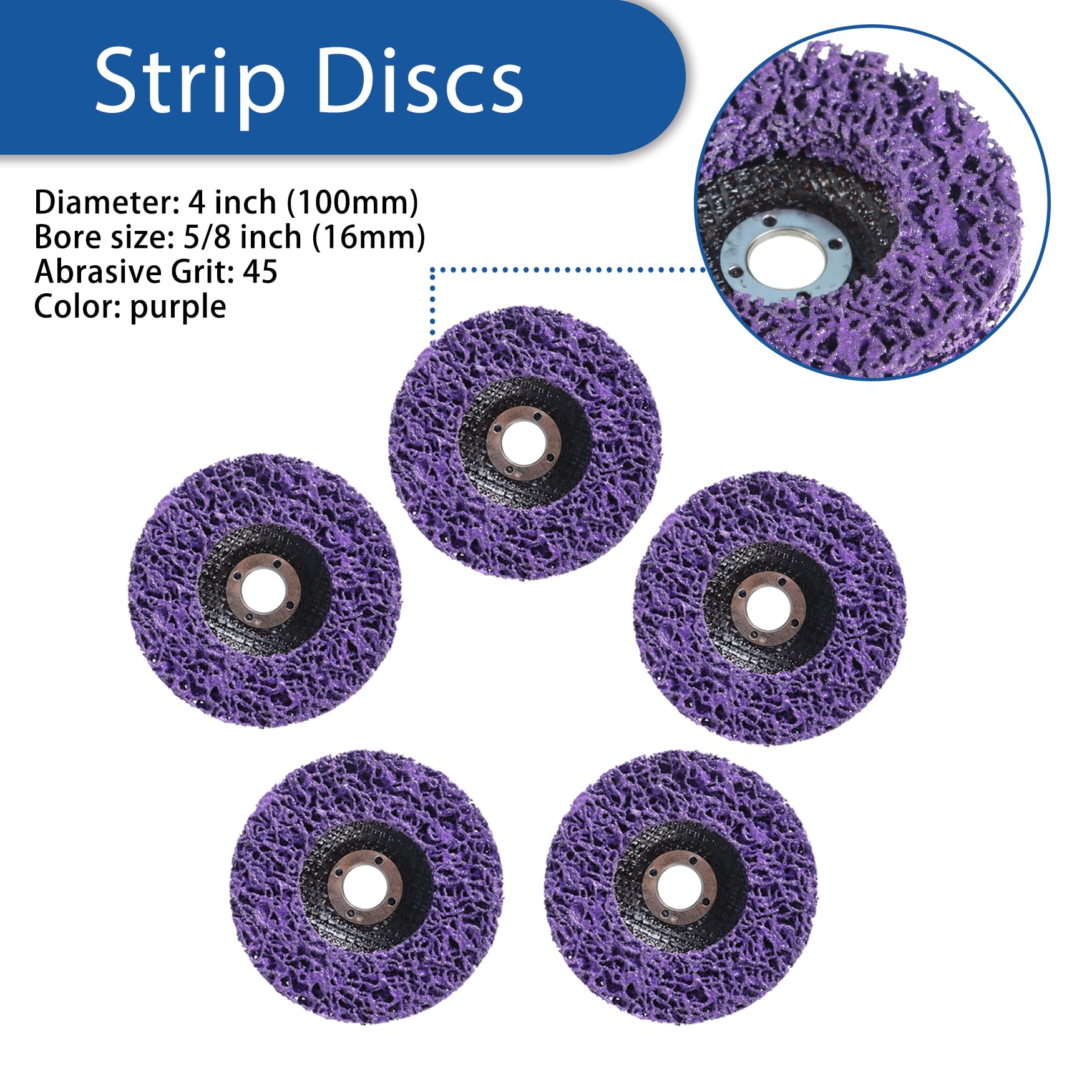 5 Pack Purple Strip Discs Stripping Wheel 4 x 5/8 Inch - Paint & Rust Removal Polishing Discs for Angle Grinder - Perfect for Metal Surface Cleaning, Paint Stripping & Oxidation Removal in Auto Repair & DIY Projects