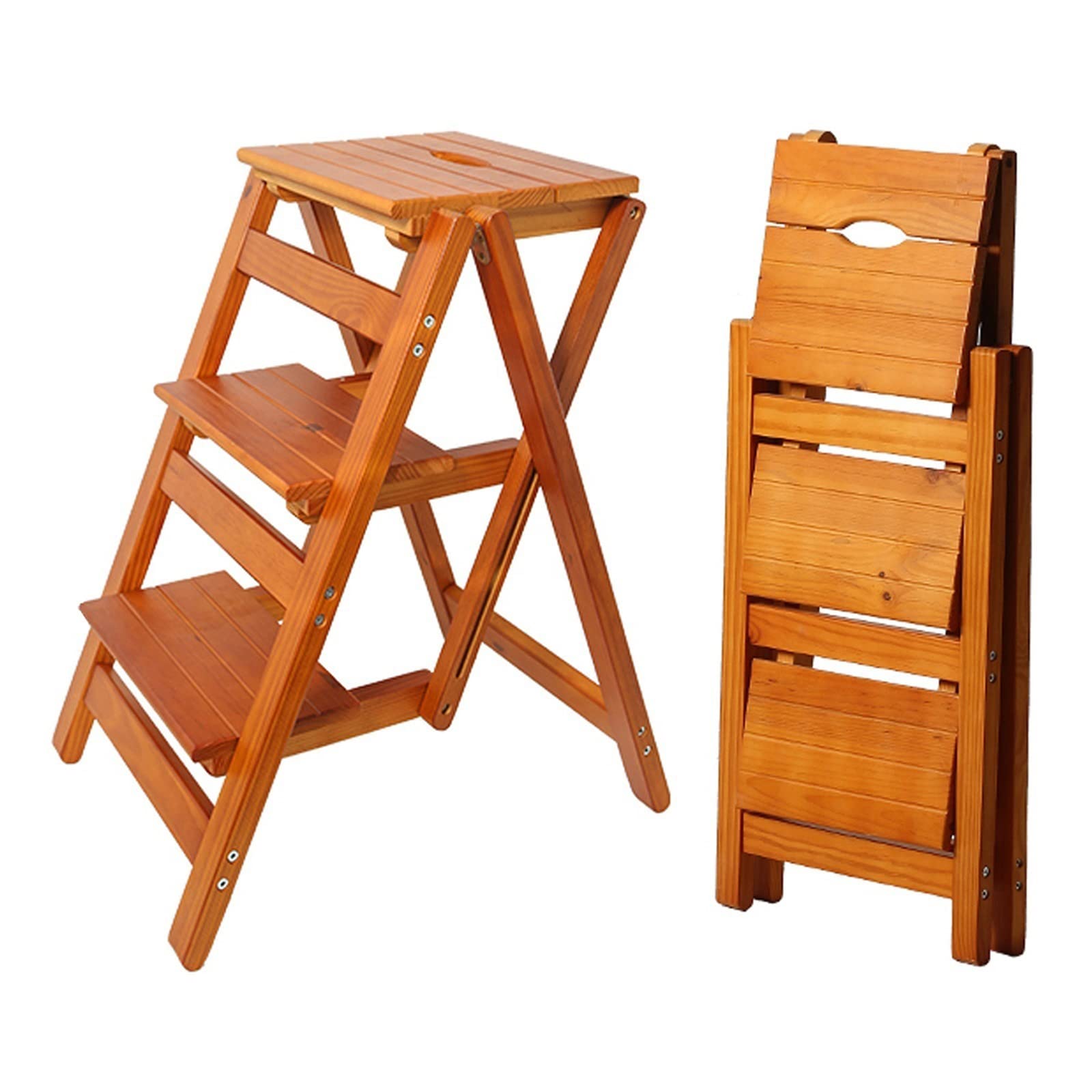 FADUNI 3-Step Folding Wooden Step Stool - Non-Slip Safety Ladder for Home, Library, and Display Shelves | Multi-Functional Step Stool for Storage, Decor, and Easy Reach