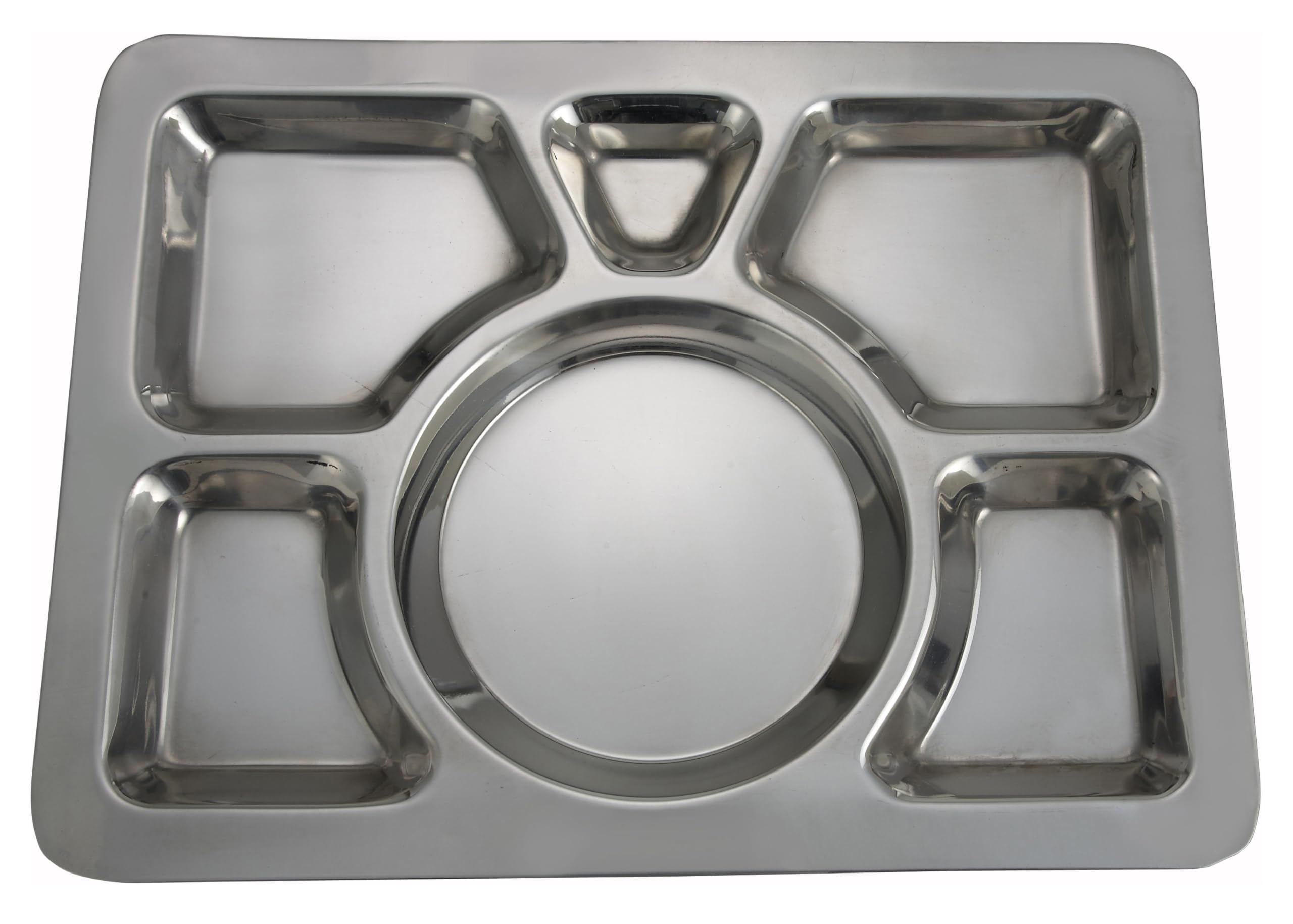Winco 6-Compartment Stainless Steel Mess Tray - Style A | Durable Food Serving Tray for Cafeterias, Restaurants & Military Use | Commercial Kitchen Serving Tray for Buffets, Hospitals & Schools