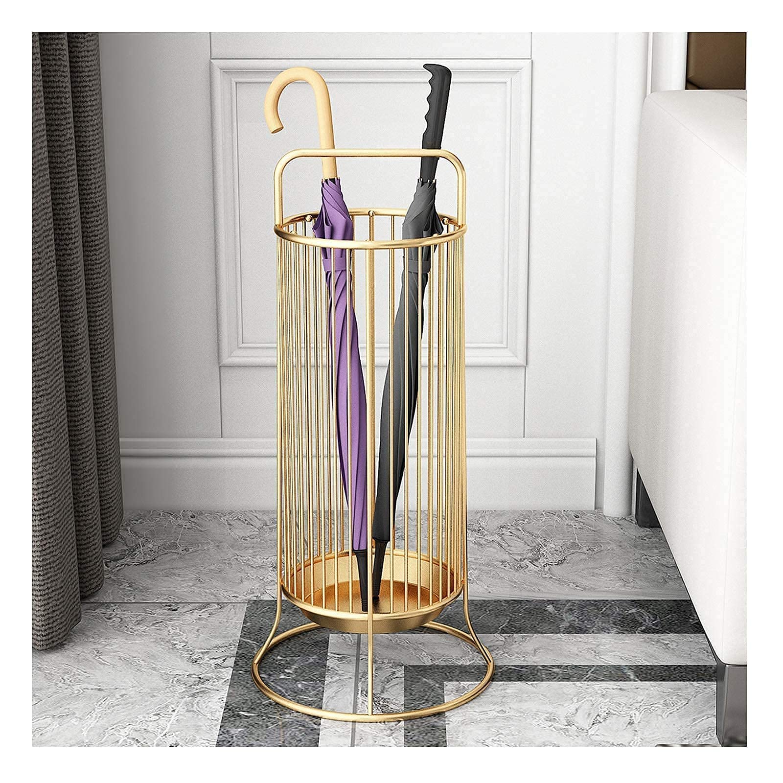 NMDCDH Compact Metal Umbrella Stand - Large Capacity, Sturdy & Durable Gold Umbrella Holder for Home, Office, Entryway - Perfect for Wet Umbrellas, Canes & Walking Sticks