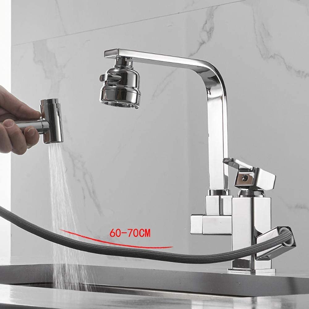 Brass Pull-Out Kitchen Faucet with Spray Gun - 360° Swivel, Hot & Cold Water Mixer Tap, Telescopic Design, Multi-Function for Modern Kitchen Sink - Perfect for Washing Dishes, Filling Pots & Cleaning Vegetables