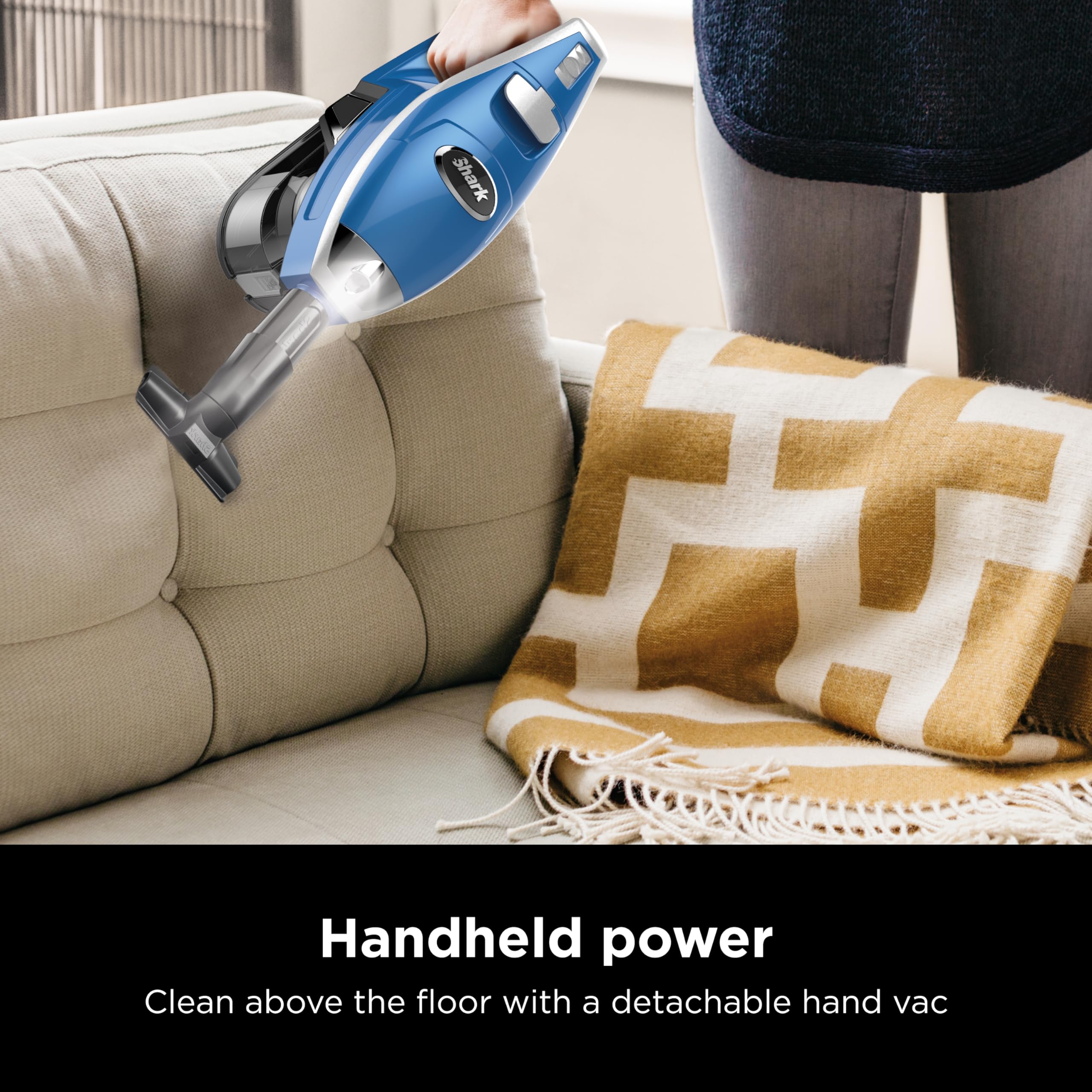 Shark HV343AMZ Rocket Corded Stick Vacuum - Lightweight, Self-Cleaning Brushroll for Pet Hair, Converts to Handheld with Crevice & Upholstery Tools (Blue/Silver) - Ideal for Hard Floors, Carpets & Pet Owners
