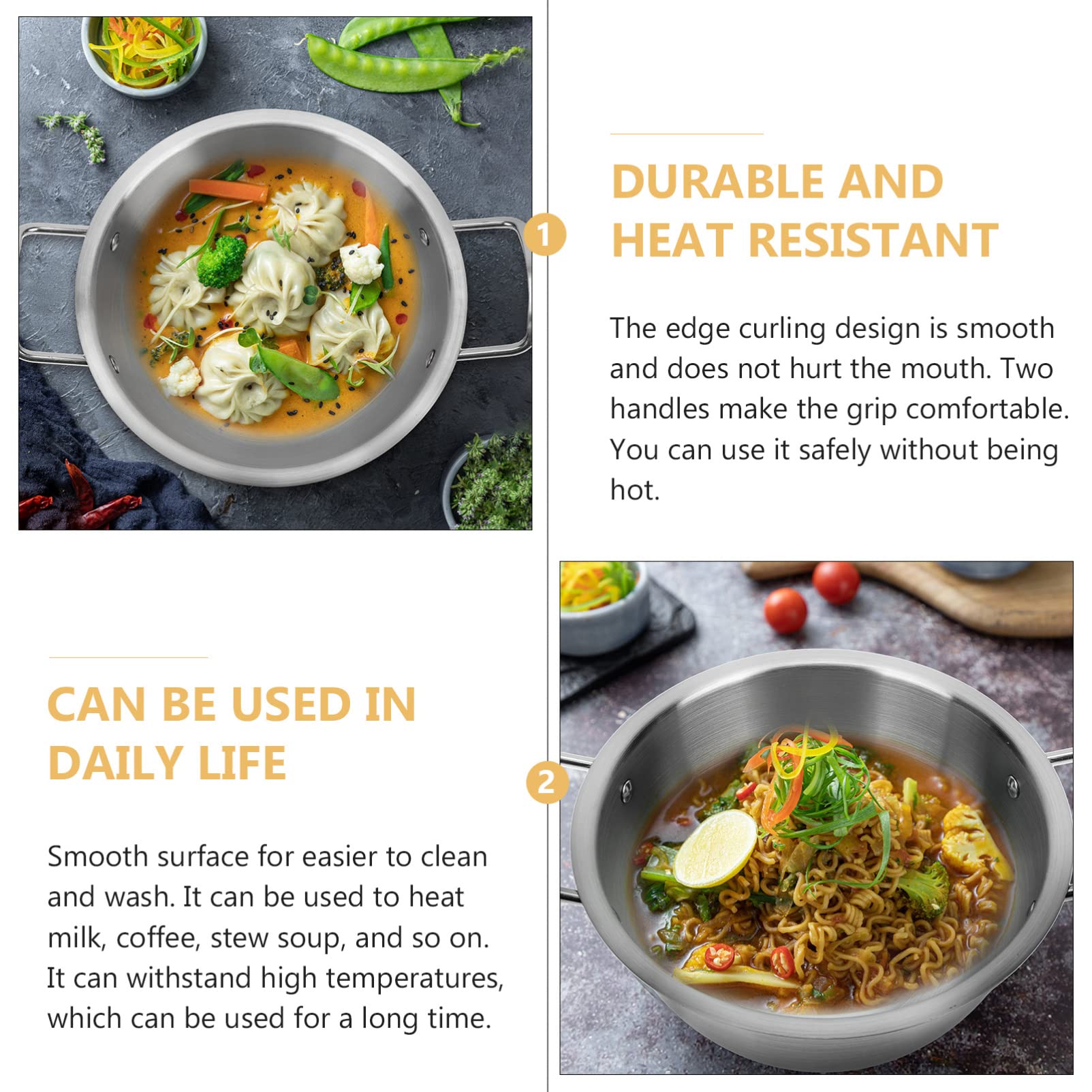 ERINGOGO 16cm Stainless Steel Korean Ramen Noodle Pot with Lid - Nonstick Soup Cooking Pot, Small Pasta Saucepan for Induction & Stovetop - Perfect for Camping, Dorm Cooking & Asian Cuisine