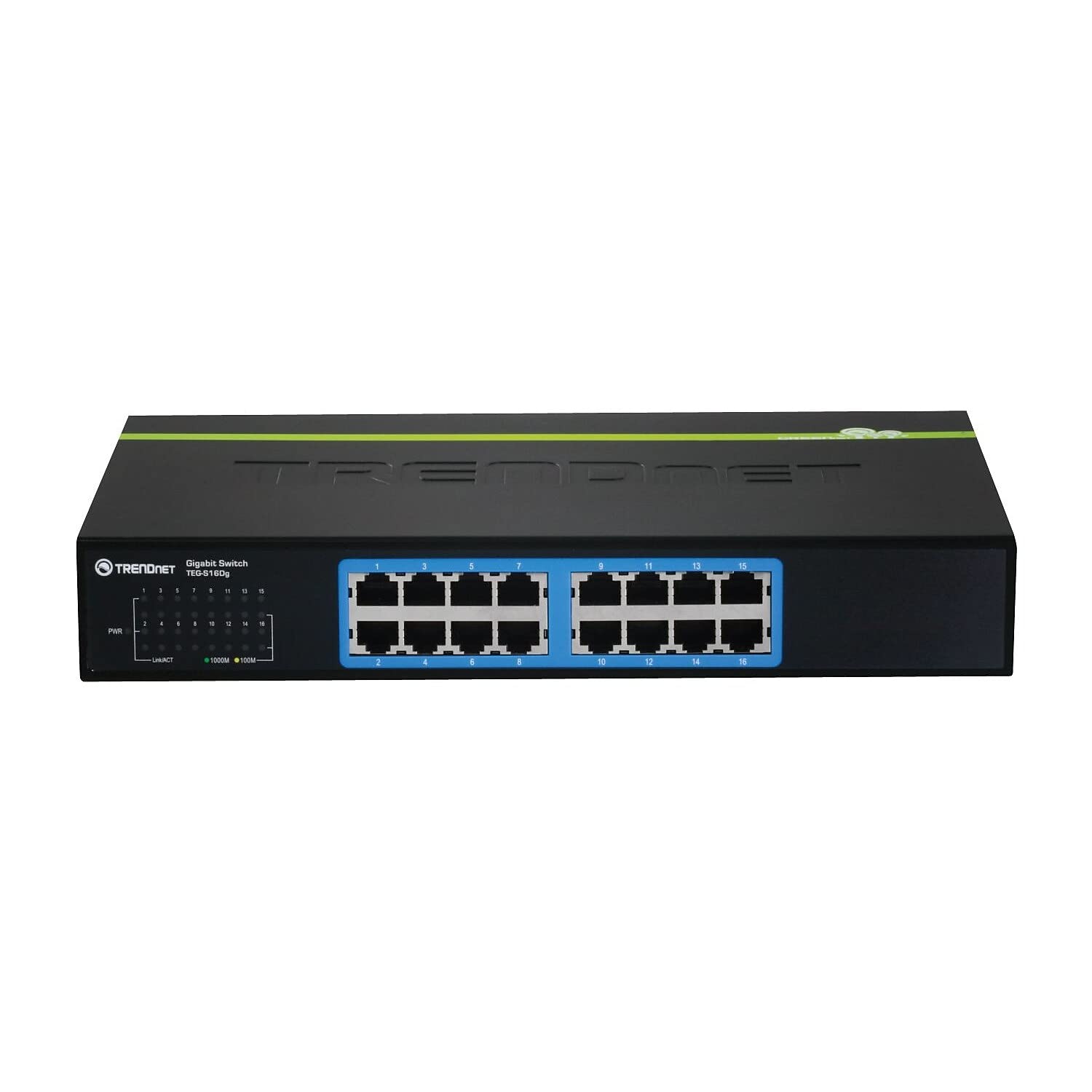 TRENDnet TEG-S16DG 16-Port Gigabit Ethernet Switch - Unmanaged, 32Gbps, 10/100/1000Mbps, Metal Housing, Energy Efficient GREENnet Technology | Ideal for Home Office, Small Business & Gaming Network Setup