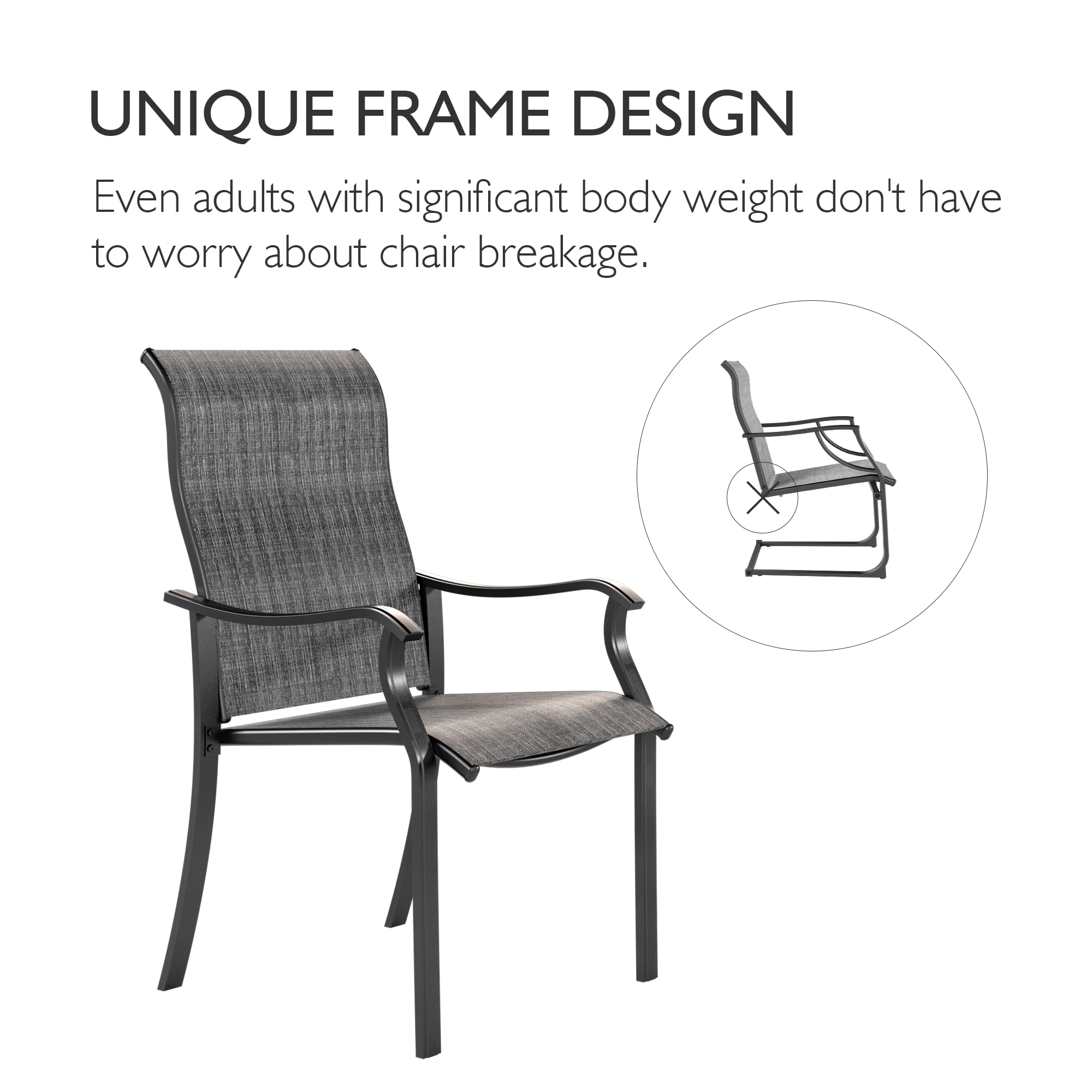 UDPATIO 4-Piece Patio Dining Chairs Set - High Back Textilene Outdoor Chairs with Armrests, Durable Metal Frame for Lawn, Garden, Backyard - Dark Grey | Perfect for Outdoor Dining, Poolside Relaxation & Patio Decor