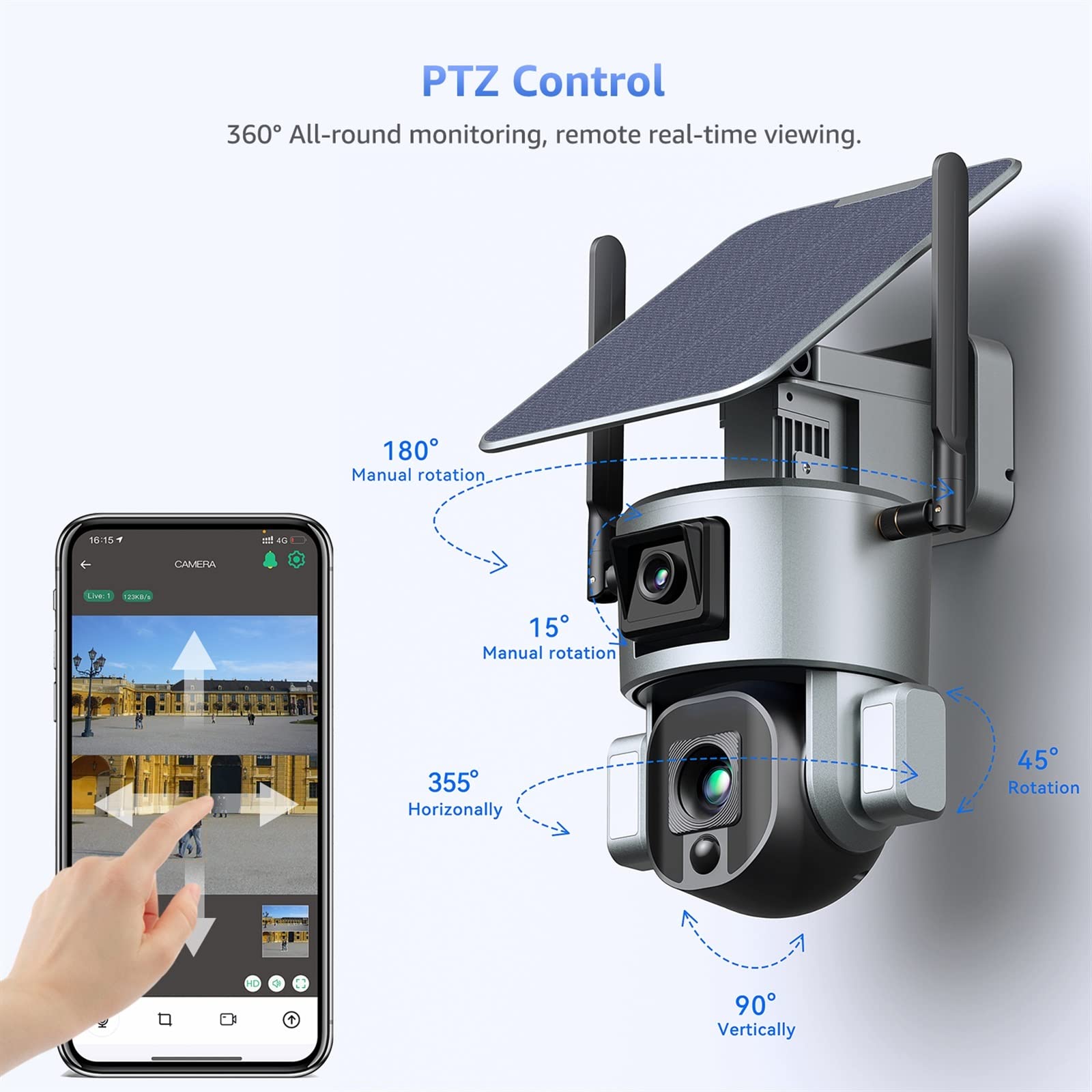 MEIVIYA 4K 8MP Solar Security Camera Outdoor - 360° PTZ with 10X Zoom, 4G SIM/WiFi Connectivity, Human Detection & Color Night Vision (4G 10X Zoom 32GB) - Ideal for Home Security, Yard Monitoring & Property Protection