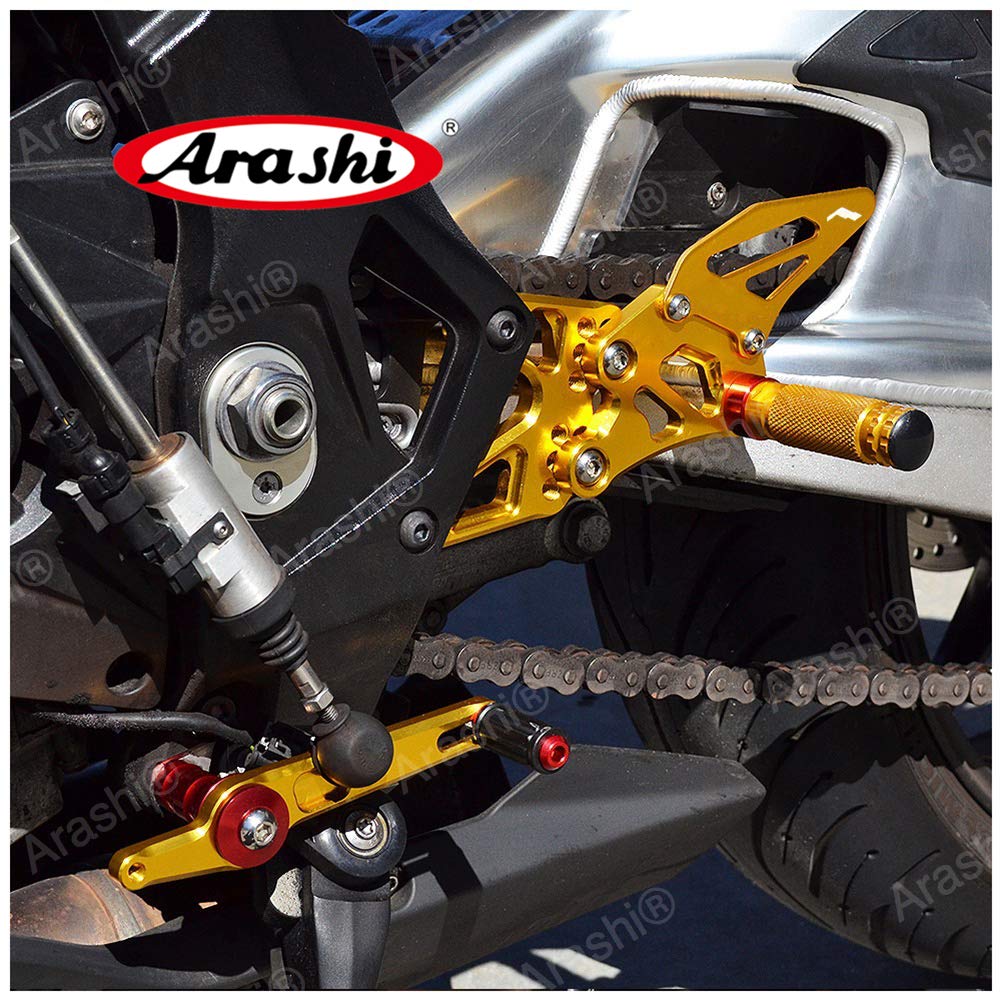 BMW S1000RR Adjustable Rear Sets Footpegs - Arashi V2.0 Rearsets for 2015-2019 S1000RR/HP4 Motorcycles | CNC Machined Gold Footrests | Track & Street Riding Accessories