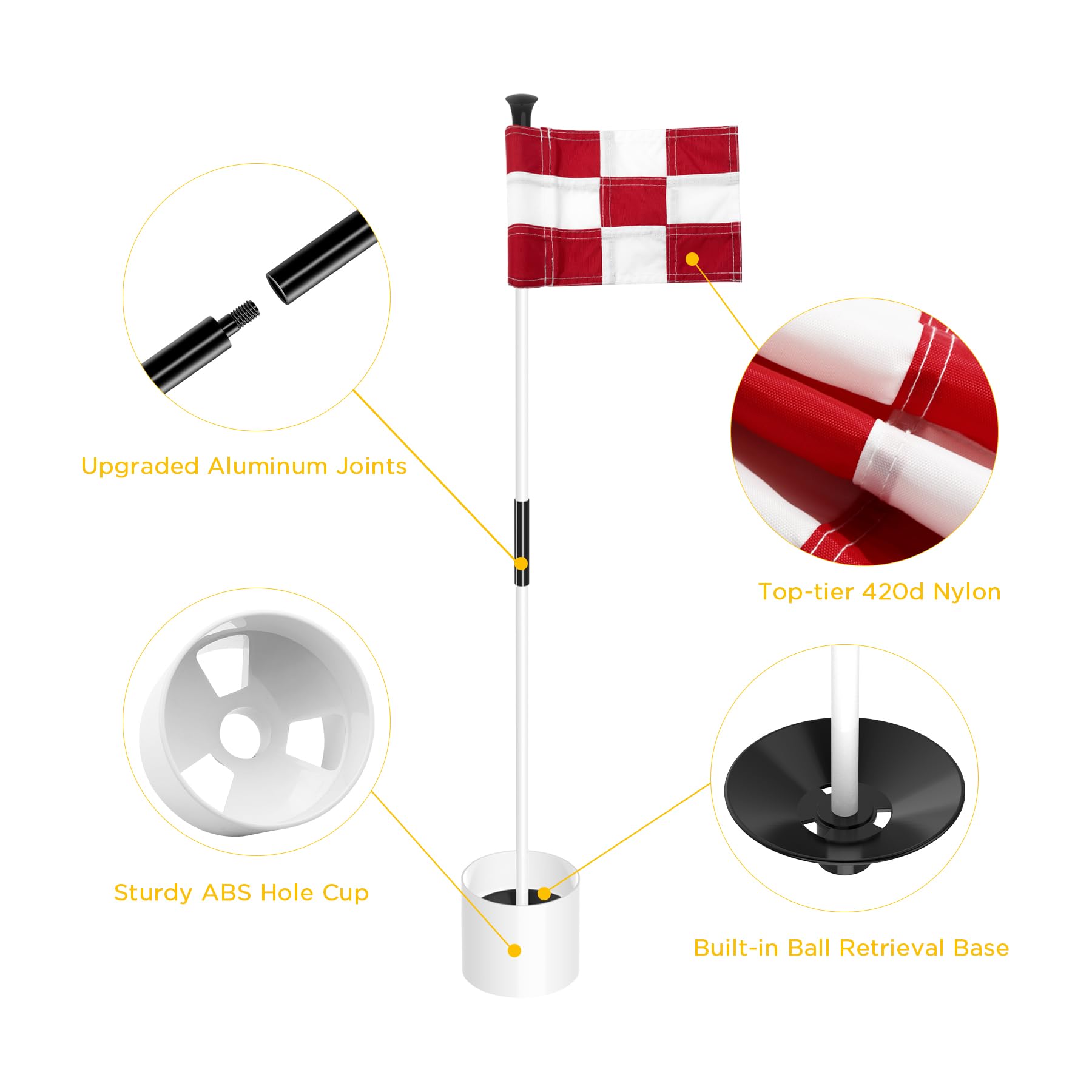 KINGTOP Mini Golf Flagstick - 3 Feet Double-Sided Numbered Putting Green Flag for Yard Practice | Portable 2-Section Golf Pin Flag Hole Cup Set | Perfect Gift for Golf Enthusiasts | Ideal for Backyard Training, Indoor Putting & Outdoor Golf Games