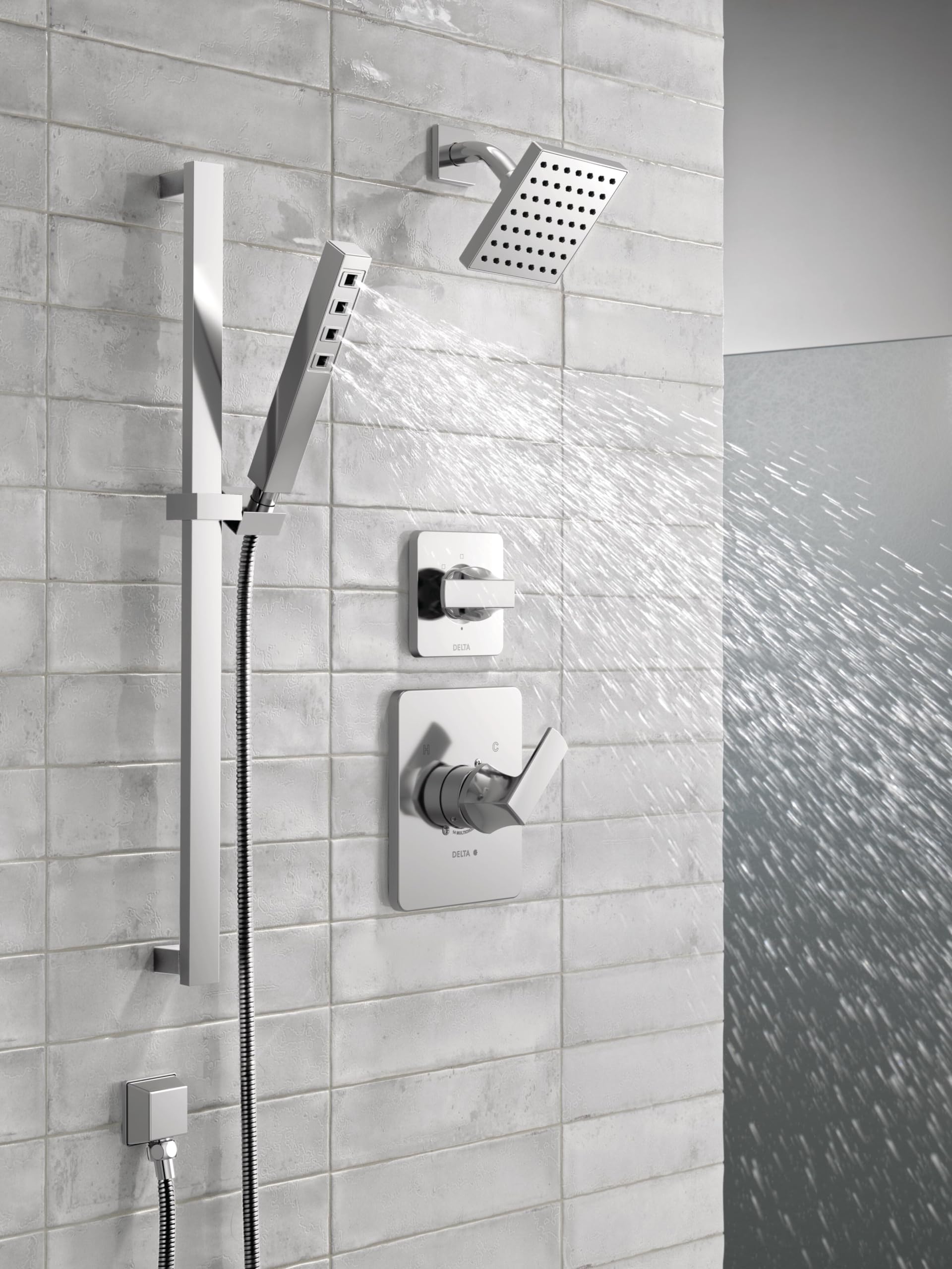 Delta Faucet 51567 H2Okinetic Single-Spray Handheld Shower Head with Slide Bar and Hose - Chrome Finish for Bathroom & Spa Experience - Detachable Shower Head for Easy Cleaning and Massage