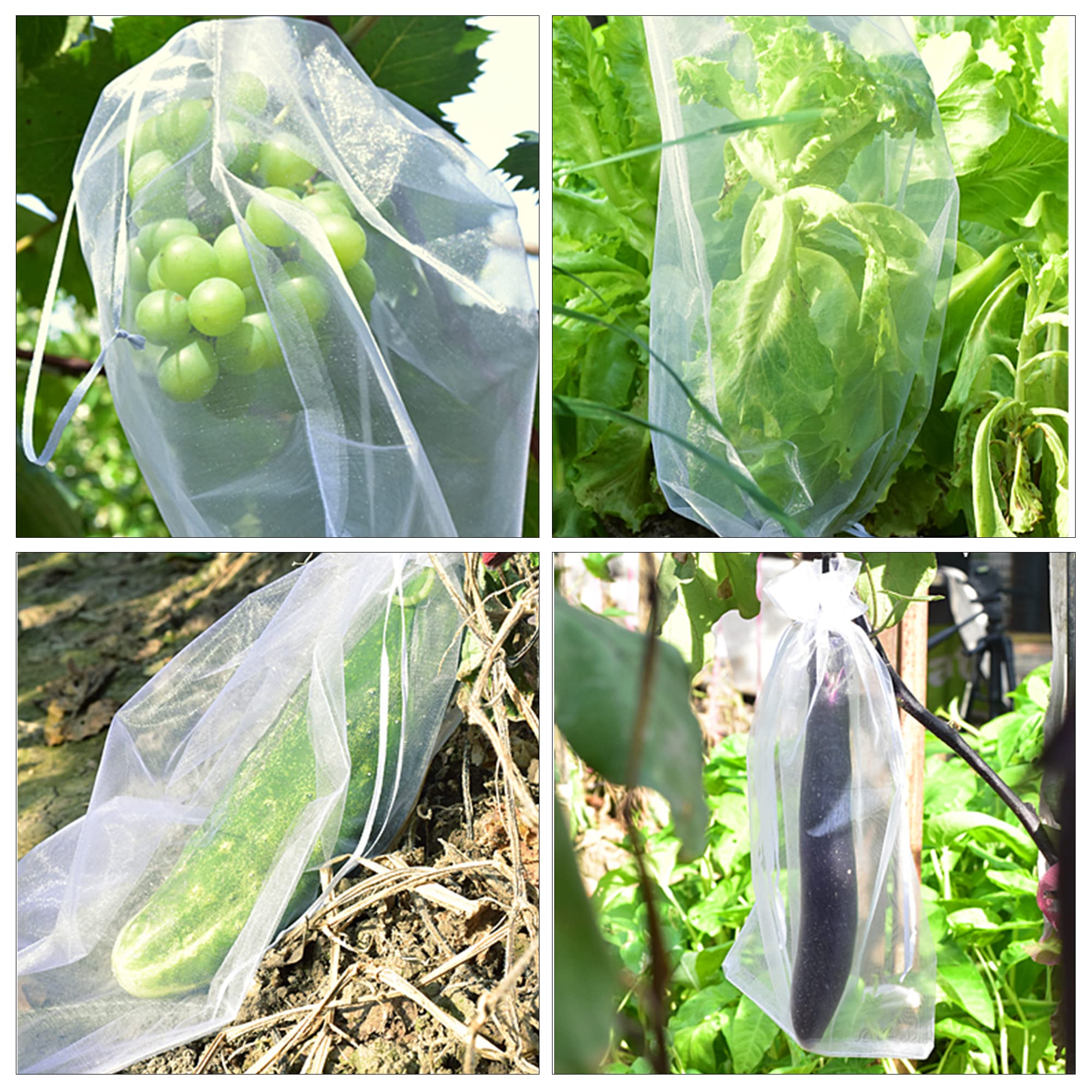100 Pcs 8x12 Inch Organza Fruit Protection Bags with Drawstring - Breathable Mesh Barrier for Garden Plants, Fruit Trees & Vine Crops | Prevent Pests & Birds While Allowing Sunlight & Airflow
