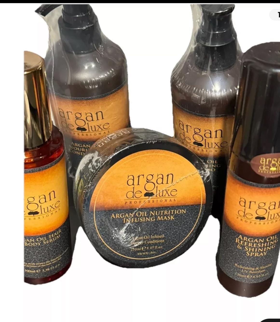Argan Deluxe Hair Care Set - 5 Piece Kit with Organic Moroccan Oil, Nourishing Mask, Shampoo, Conditioner & Hairspray for Dry, Damaged Hair | Salon Quality Treatment at Home