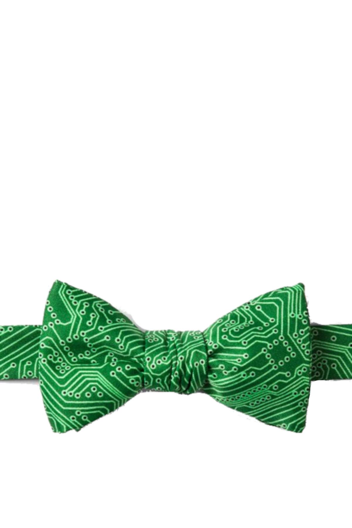 Eco-Friendly Green Microfiber Butterfly Bow Tie - Adjustable Circuit Board Design Necktie for Men, Perfect for Weddings, Parties & Cosplay Events