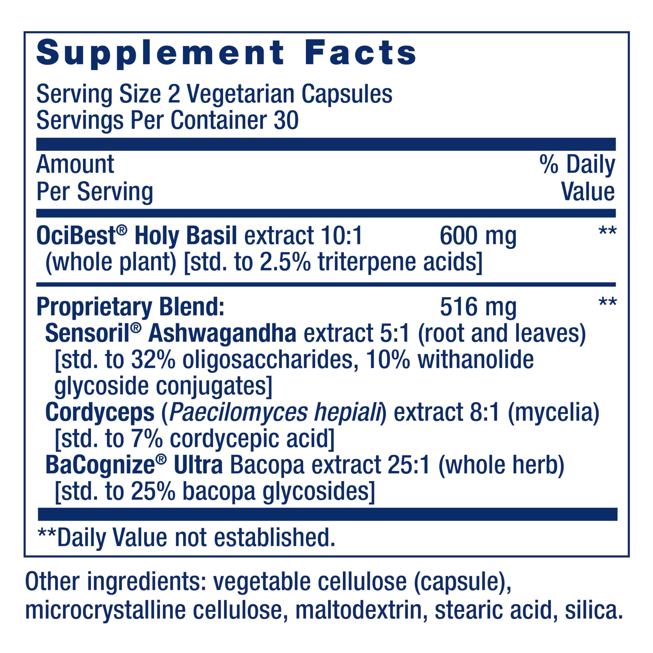 Life Extension Adrenal Energy Formula - Stress Relief Supplement with Holy Basil, Cordyceps, Bacopa & Ashwagandha | Gluten Free, Non-GMO, Vegetarian | 60 Capsules | Boost Energy & Combat Fatigue for Busy Professionals