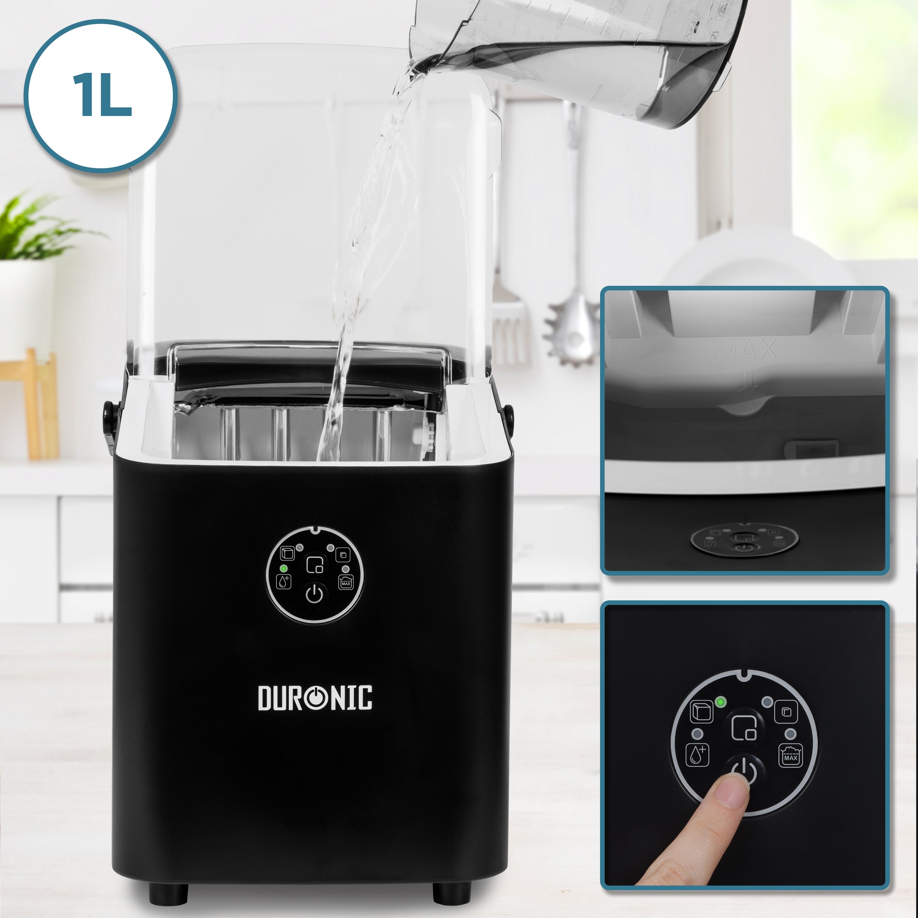 Duronic ICM12 Portable Ice Maker Machine - 12KG/26LBS Daily, Fast 6-Minute Ice Cube Production, Self-Cleaning with Scoop & Basket - Perfect for Home, Office, Bars, RV, Camping & Outdoor Parties (Black)