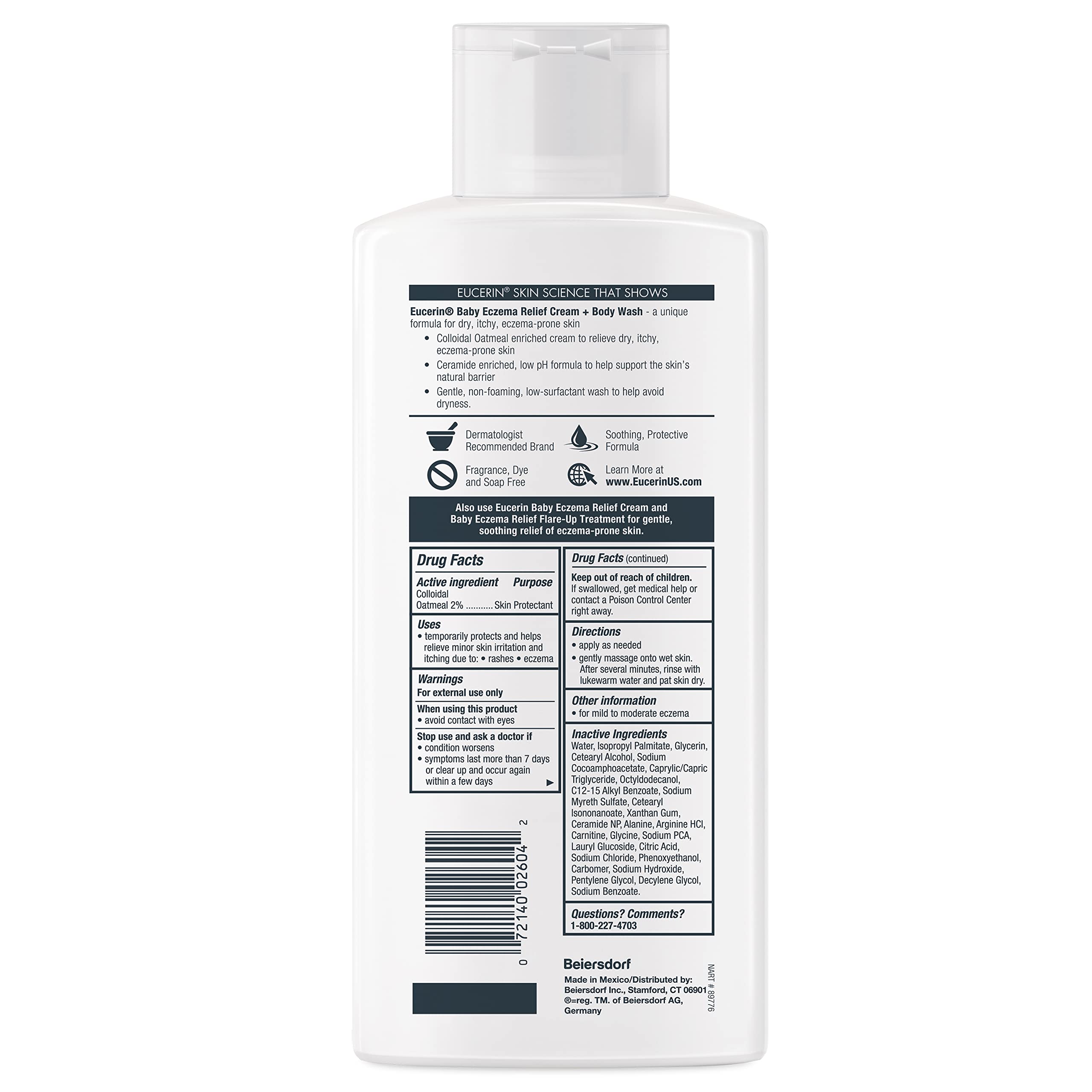 Eucerin Baby Eczema Relief Cream Body Wash - Fragrance Free, Colloidal Oatmeal Formula for Sensitive Skin - 13.5 Fl Oz - Gentle Cleanser for Daily Bath Time & Eczema Care