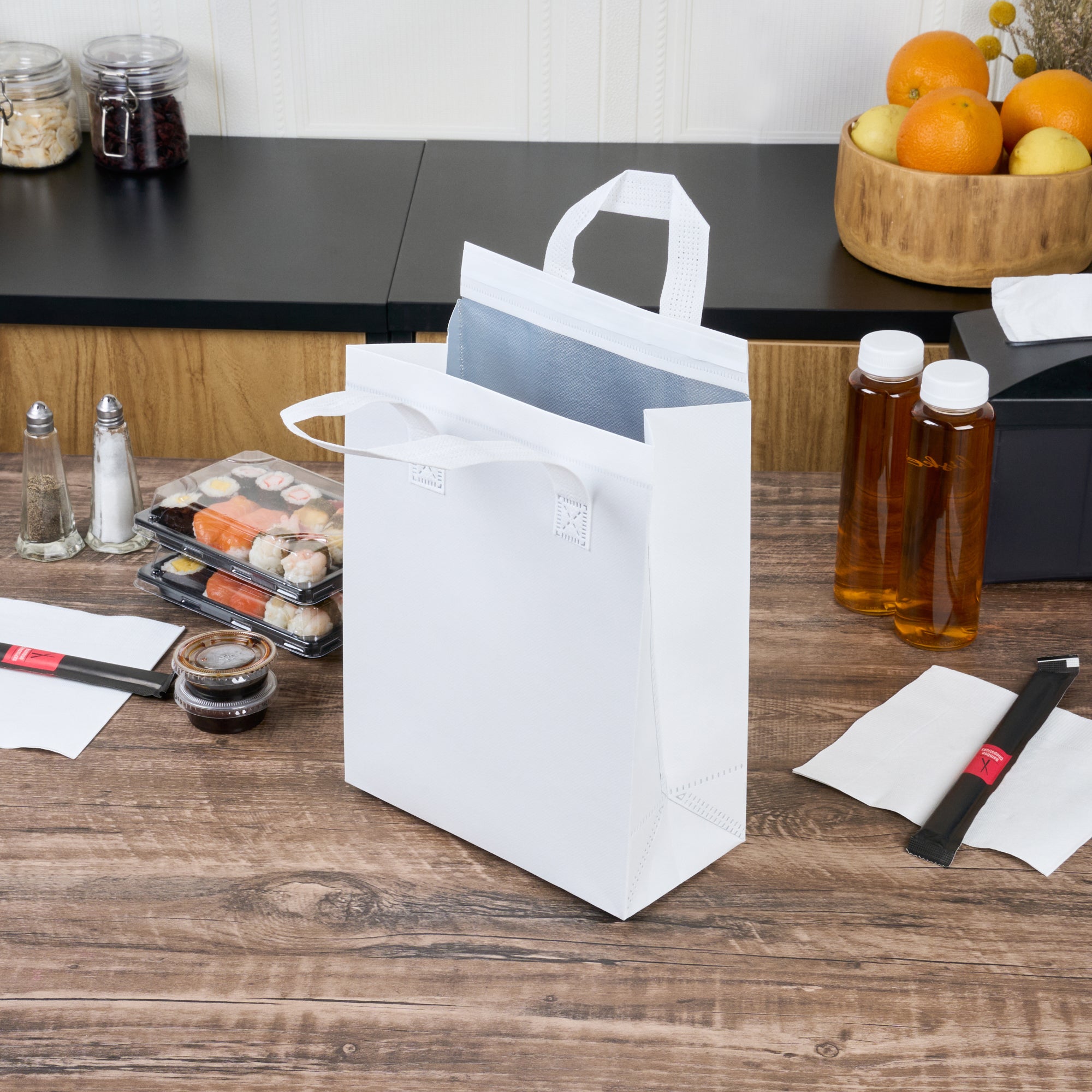 Premium White Insulated Takeout Food Bags - Tamper Evident, 8.25