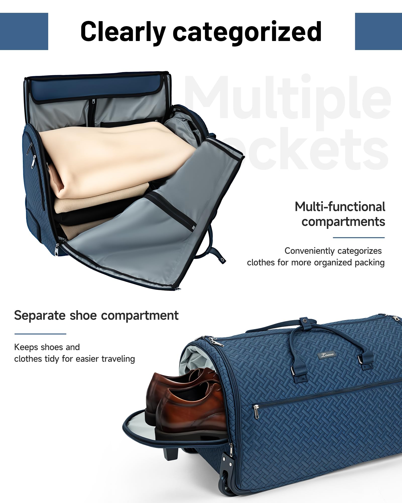 93L Wheeled Carry-On Duffle Garment Bag - Waterproof Rolling Suitcase with Shoe Compartment for Men & Women | Perfect for Business Travel, Weekend Getaways & Airplane Trips