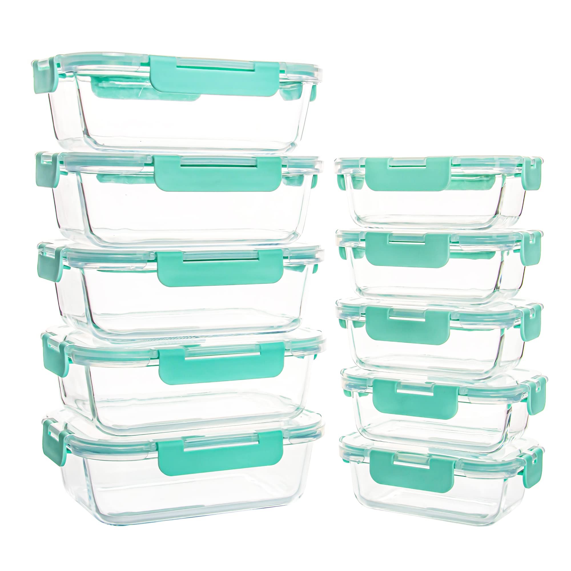 10-Pack Airtight Glass Food Storage Containers with Lids - Leakproof Meal Prep Containers, Microwave & Freezer Safe Glass Lunch Boxes (34oz & 12oz) - Perfect for Meal Prep, Leftovers & Office Lunch Storage