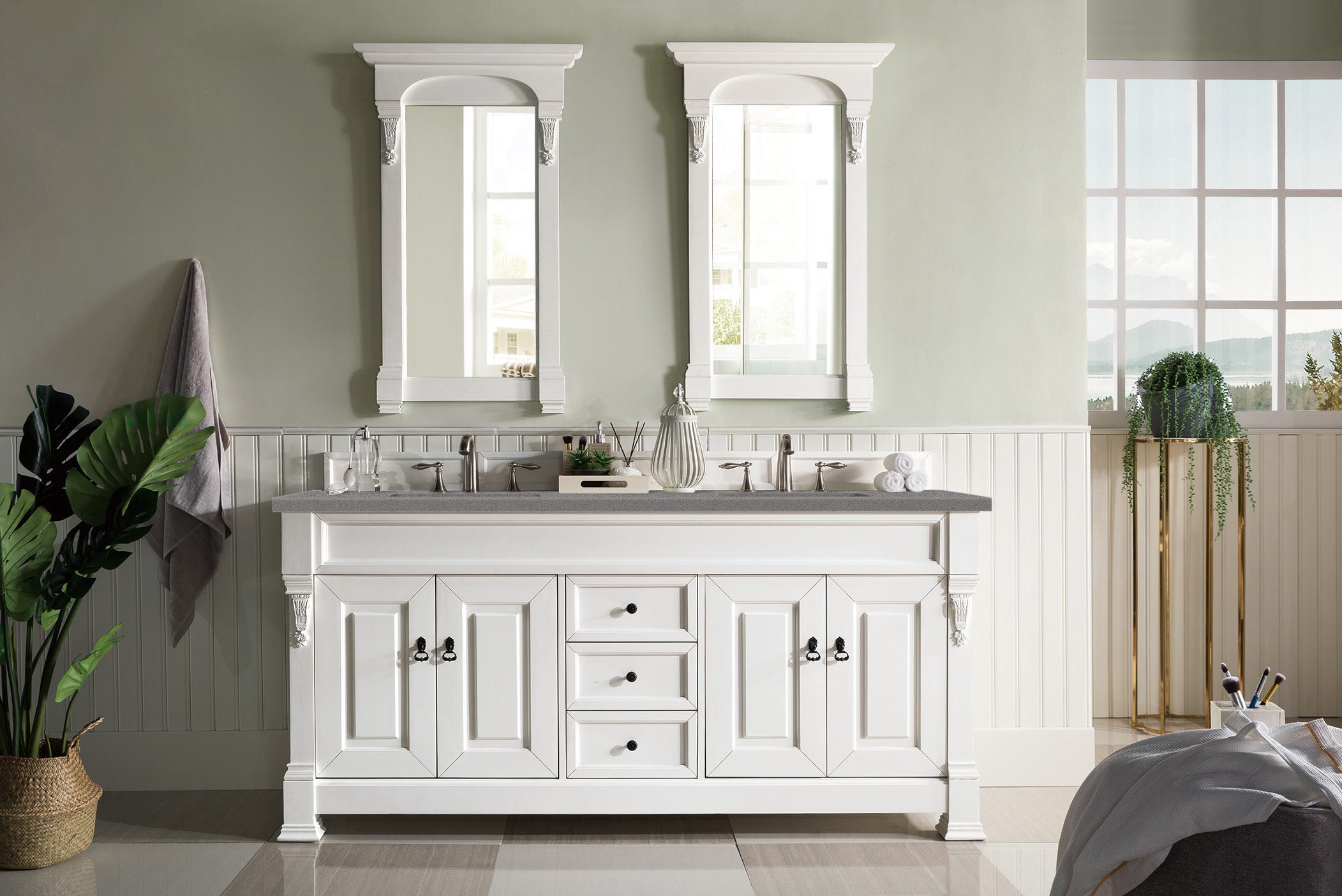 Brookfield 72-Inch Double Bathroom Vanity Set with Bright White Cabinets & 3CM Gray Expo Quartz Countertop – Perfect for Master Bathrooms, Guest Suites & Modern Home Renovations