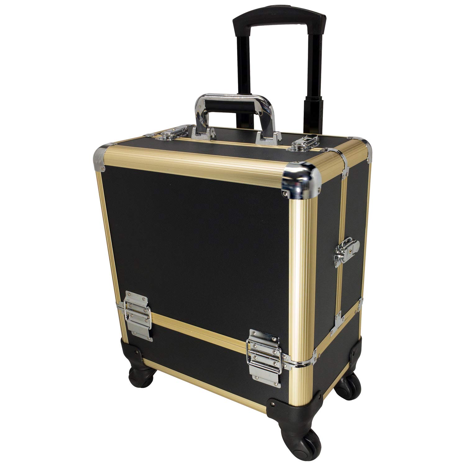 Gold Frame Black Panel Beauty Spinner Makeup Organizer - 15 Pound Capacity, Perfect for Vanity, Bathroom & Travel Cosmetic Storage