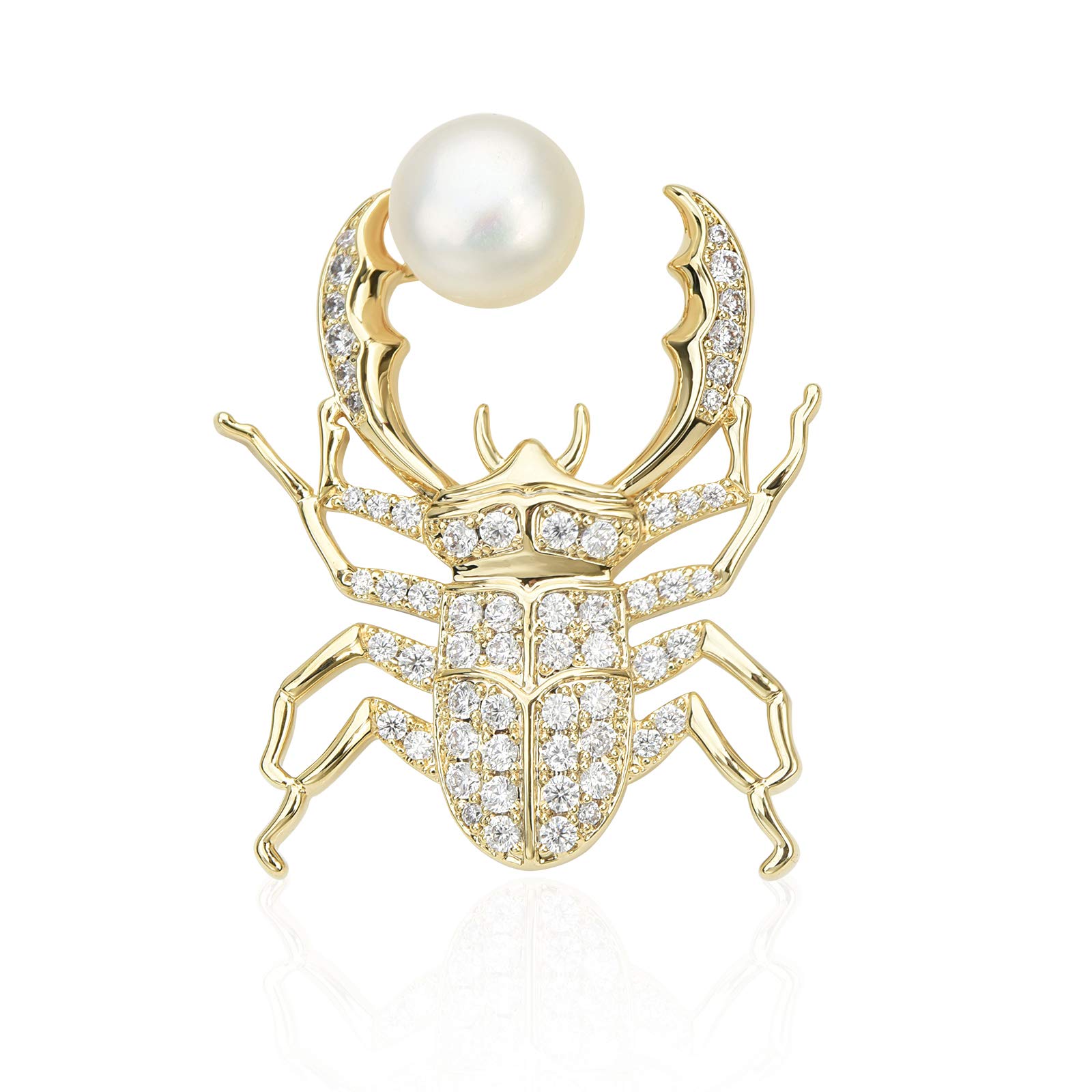 Gold & Silver Beetle Brooch Pins with Rhinestones & Freshwater Pearls - Elegant Ladybug Scorpio Insect Jewelry for Women & Men - Perfect for Jackets, Scarves, Hats & Formal Attire Accessories