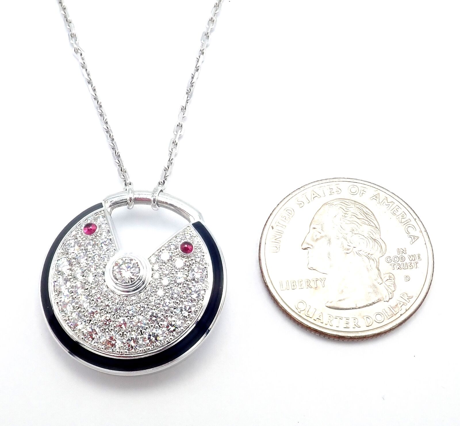Authentic Cartier Amulette 18k White Gold Diamond Ruby Large Pendant Necklace for Women - Luxury Jewelry Gift for Anniversary, Birthday & Special Occasions