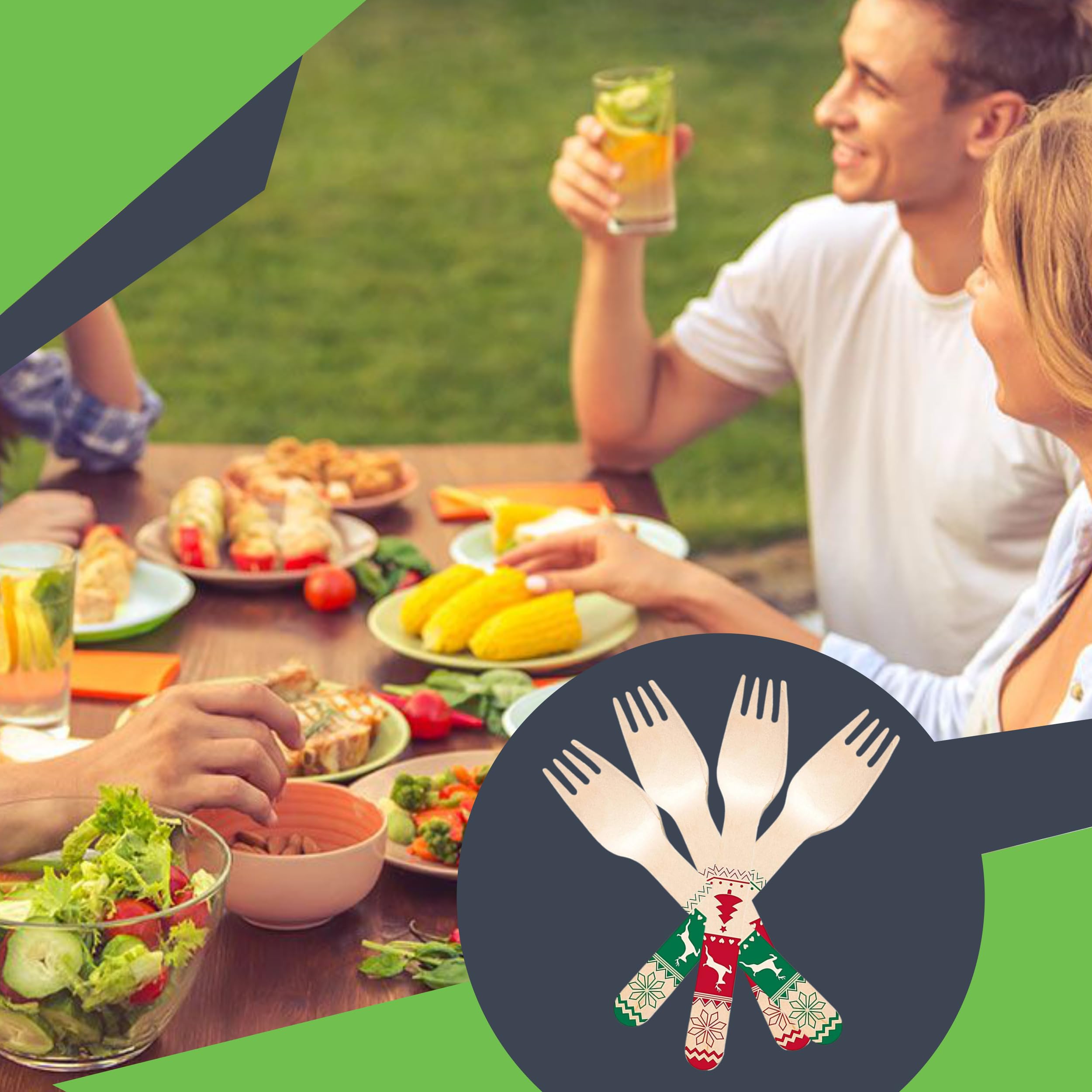 48-Pack Christmas Wooden Forks - 24 Red & 24 Green Holiday Disposable Cutlery for Parties, Picnics & Festive Gatherings