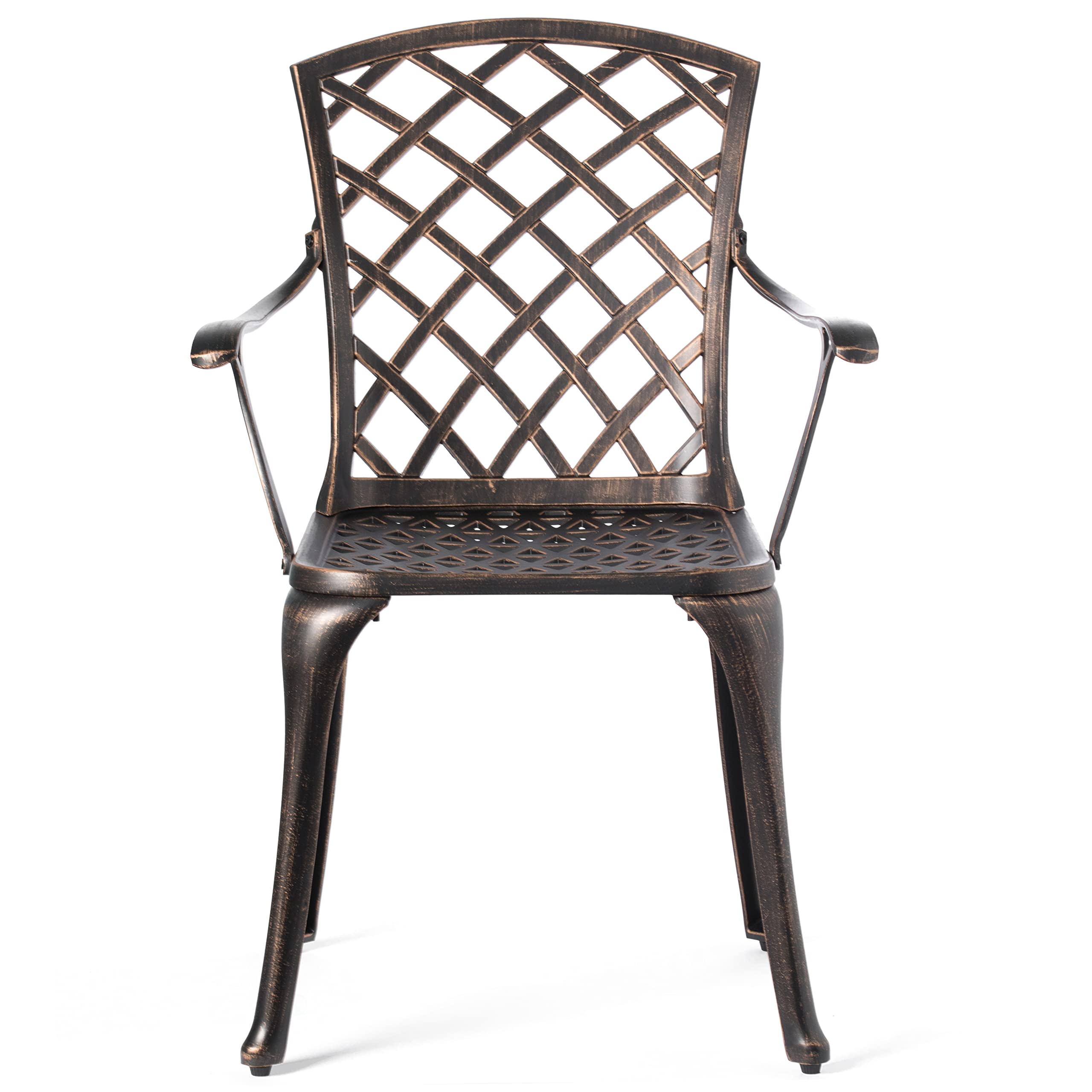 Gardenised Patio Bistro Chairs Set of 2 - Indoor & Outdoor Cast Aluminum Dining Chairs with Armrests in Bronze Finish | Perfect for Backyard, Garden, Cafe, and Restaurant Seating