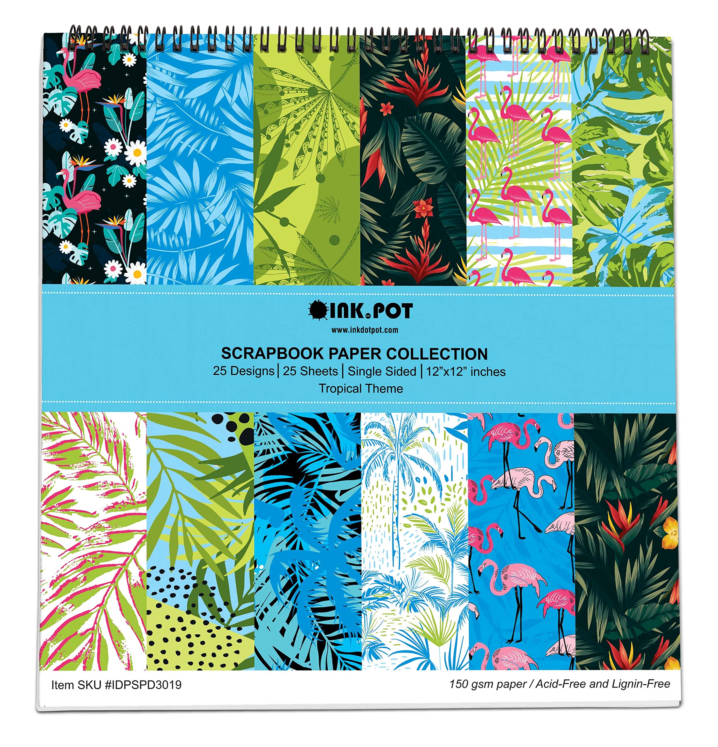 25 Sheets Tropical Texture Scrapbook Paper Pad 12x12 - Vibrant Single-Sided Cardstock for DIY Scrapbooking, Card Making & Journal Crafting - Perfect for Backgrounds, Invitations, Photo Albums & Home Decor