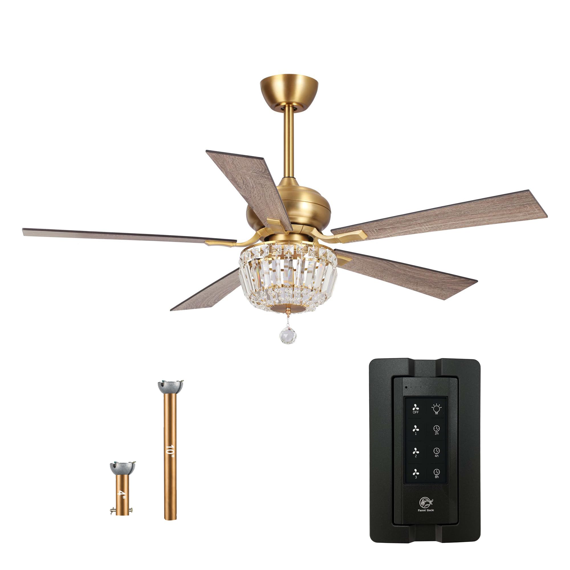 52 Inch Gold Ceiling Fan with Lights and Remote Control - Crystal Chandelier Style LED Ceiling Fan for Bedroom, Living Room & Outdoor Use - Reversible 5 Blades for Year-Round Comfort - Ventilador de Techo con Luz (Perfect for Home Decor, Cooling & Lighting Solution)