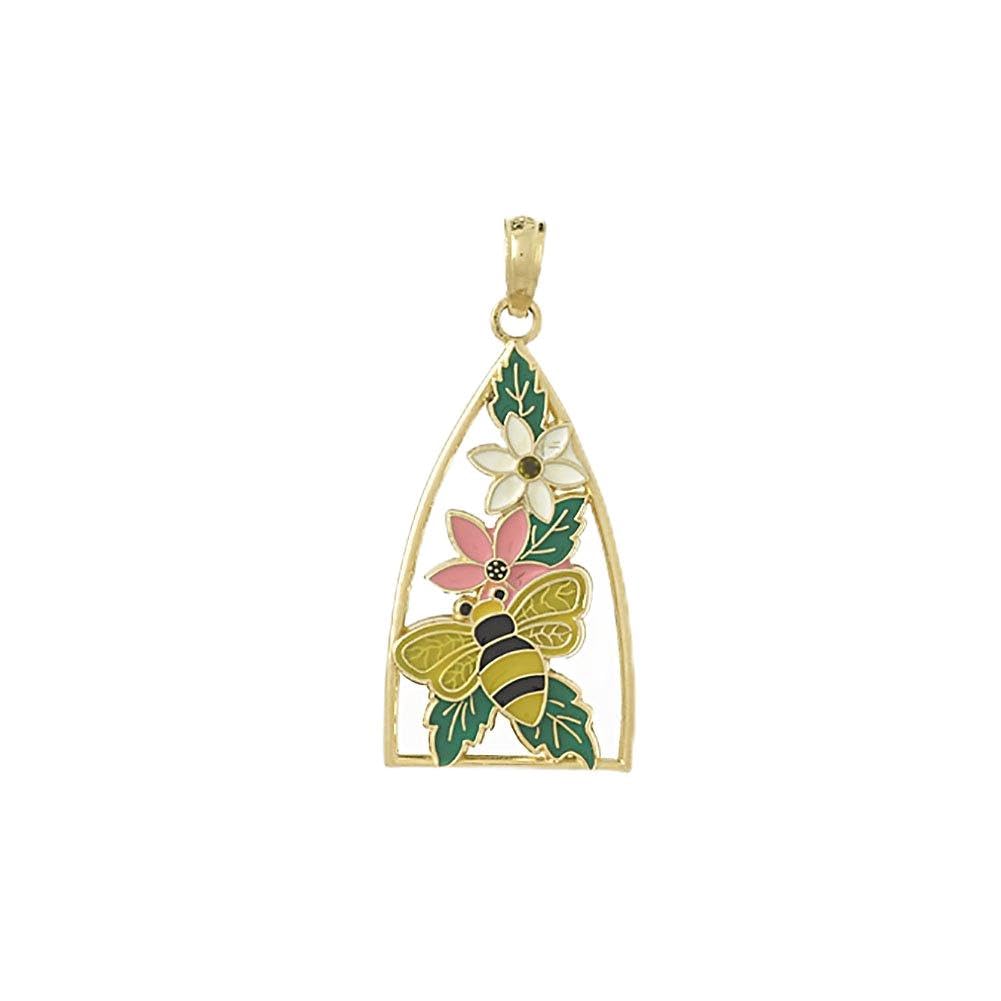 14K Yellow Gold Bee Charm Pendant - Enamel Stained Glass Triangle Design for Necklace, Jewelry Gift for Women - Perfect for Everyday Wear, Special Occasions & Bee Lovers