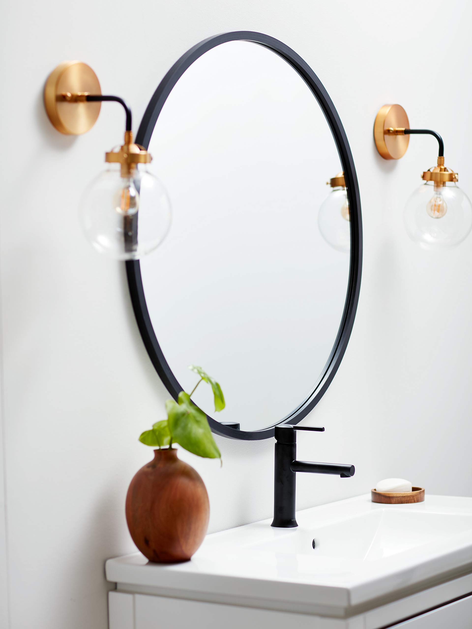 Better Bevel 36” x 36” Black Rubber Framed Round Mirror - Shatterproof Bathroom Wall Mirror for Vanity, Bedroom, and Entryway Decor
