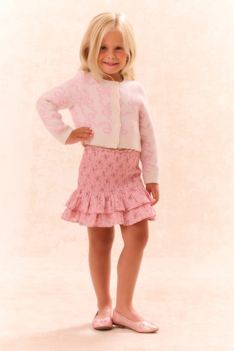 Girls Marlowen Bow Print Cardigan - Cute Knit Sweater for Toddler & Kids - Perfect for School, Parties & Everyday Wear