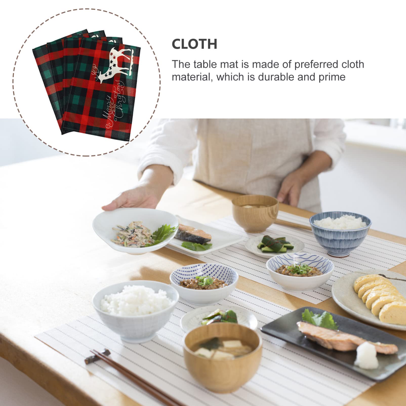 4-Piece Christmas Placemats Set - Buffalo Plaid Holiday Coasters & Drying Mats for Coffee & Tea - Festive Red Xmas Table Mats with Printed Cloth Design - Perfect for Holiday Dining, Kitchen Decor & Seasonal Entertaining