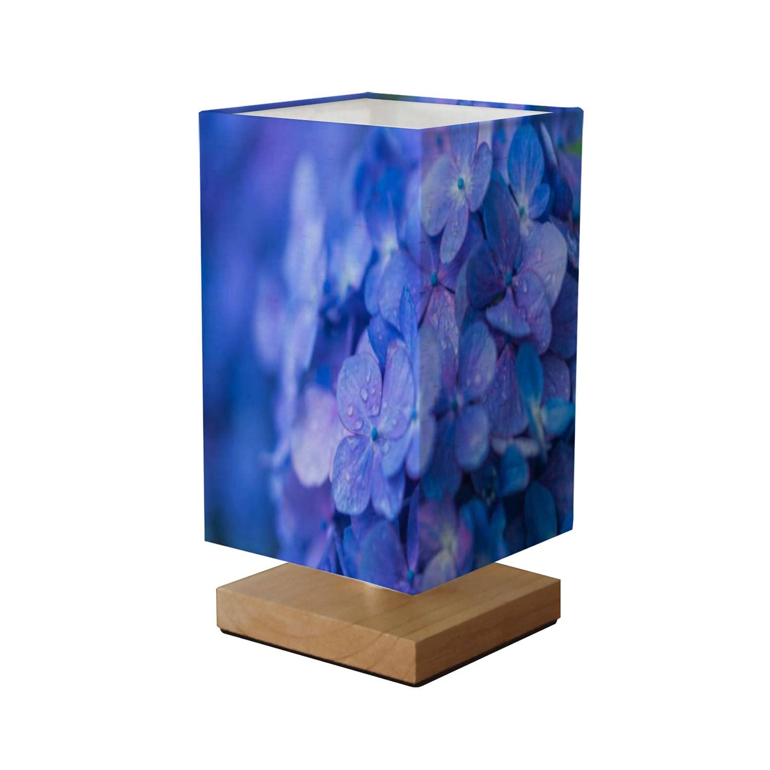 Adjustable Wooden Base Table Lamp with Square Linen Shade - Hydrangea Floral Design for Bedroom & Living Room | Perfect for Night Reading and Cozy Ambience