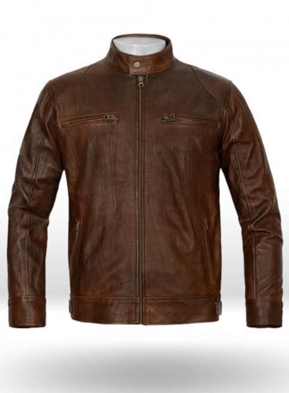 New York Men's Brown Leather Bomber Jacket – Stylish & Durable for Casual Wear, Motorcycle Riding & Night Out