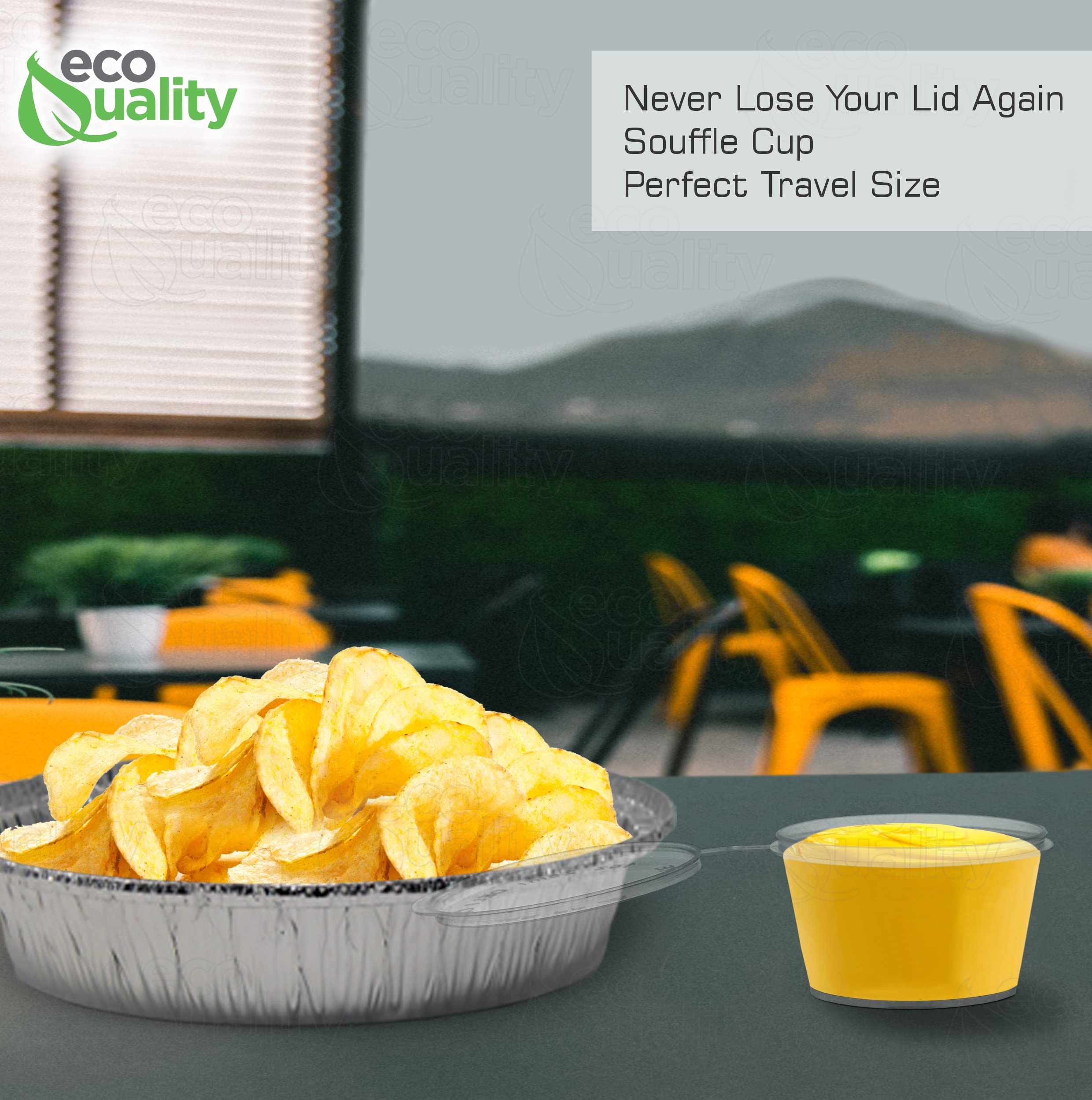 EcoQuality [2000 Pack] 3 Oz Leak Proof Plastic Condiment Cups with Hinged Lids - Perfect for Sauces, Jello Shots, Food Storage, Party Favors & Restaurant Use - Durable Portion Containers for Takeout, Catering & Home Kitchen Organization