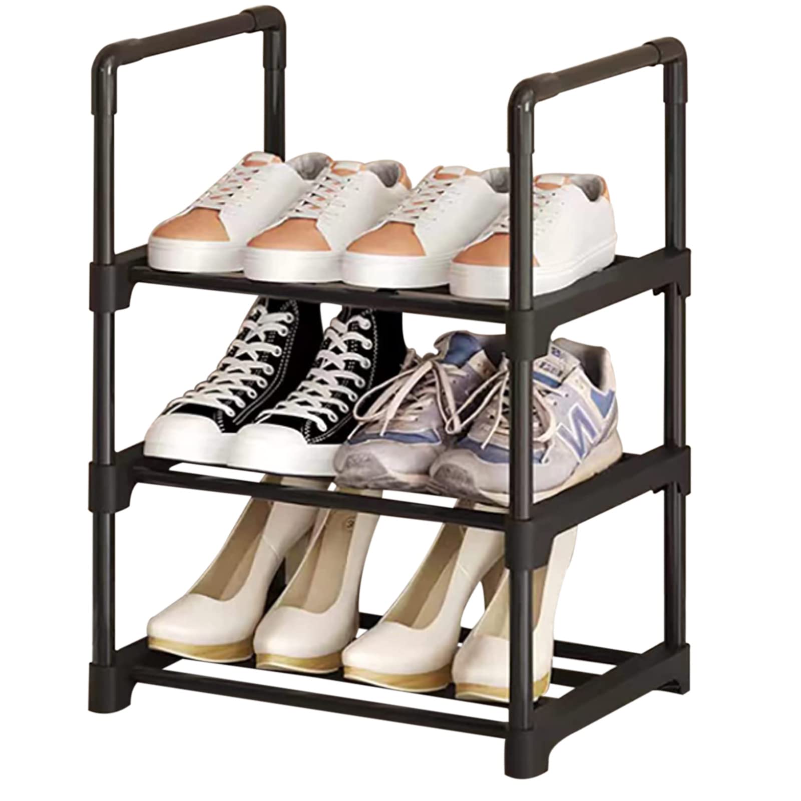 Compact 3-Tier Metal Shoe Rack for Small Spaces - Narrow Shoe Storage Organizer with Sturdy Design for Closet, Entryway, Hallway & Living Room - Perfect for Apartments, Dorms and Tight Spaces