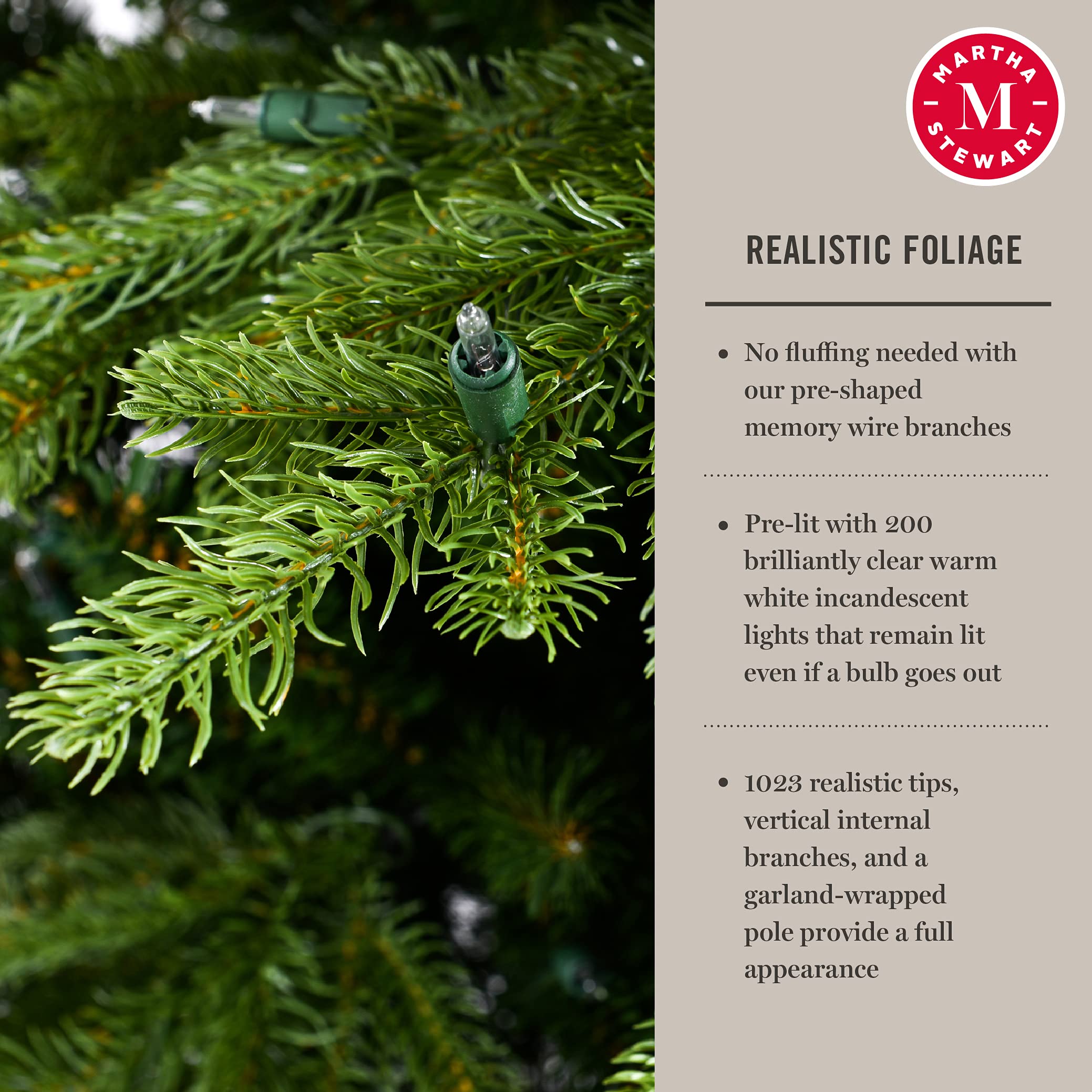 Martha Stewart 5 ft Pre-Lit Artificial Christmas Tree with Clear White Lights - Premium Natural Pine Look for Holiday Decor & Home Celebration