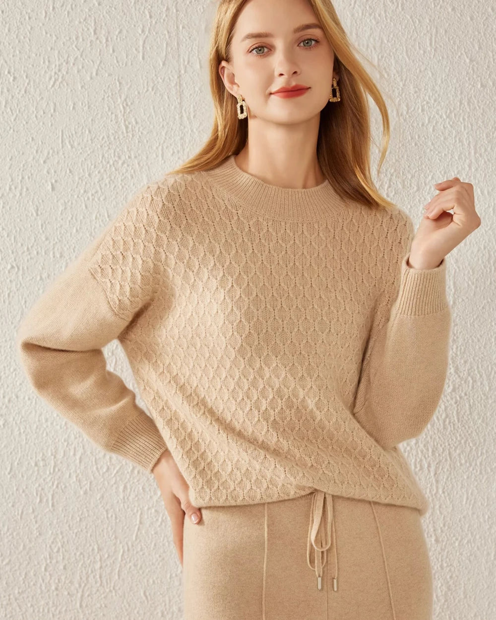 Luxury Textured Knit Cashmere Sweater for Women - Soft & Warm Winter Pullover - Perfect for Office, Travel & Casual Outfits